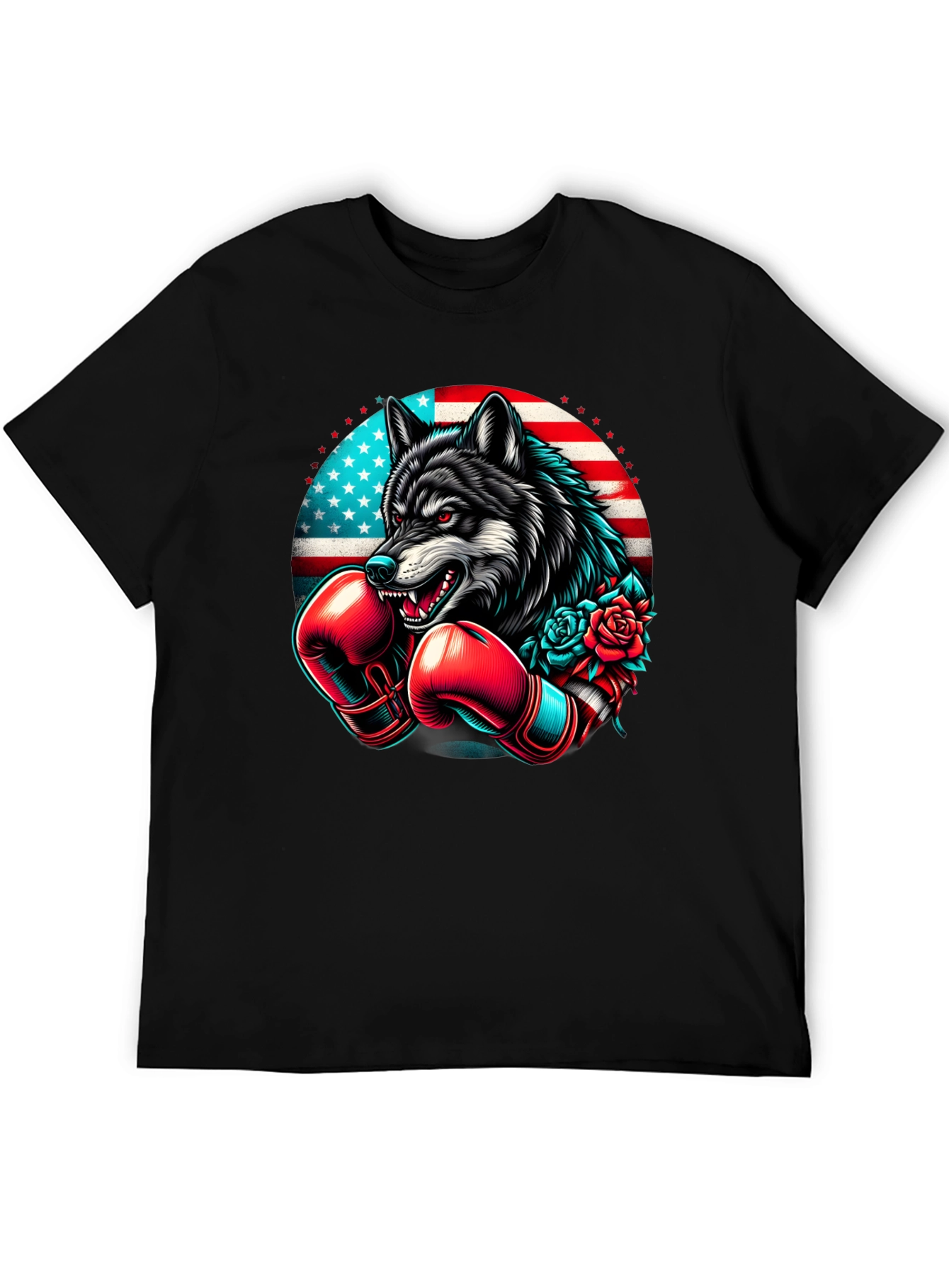 Wolf Boxer USA Flag Graphic Tee