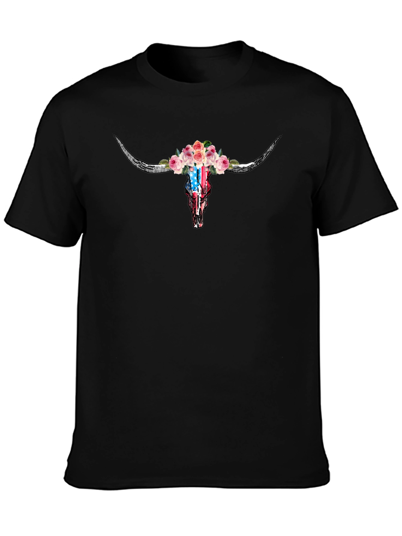 Floral Steer Skull Graphic T-Shirt