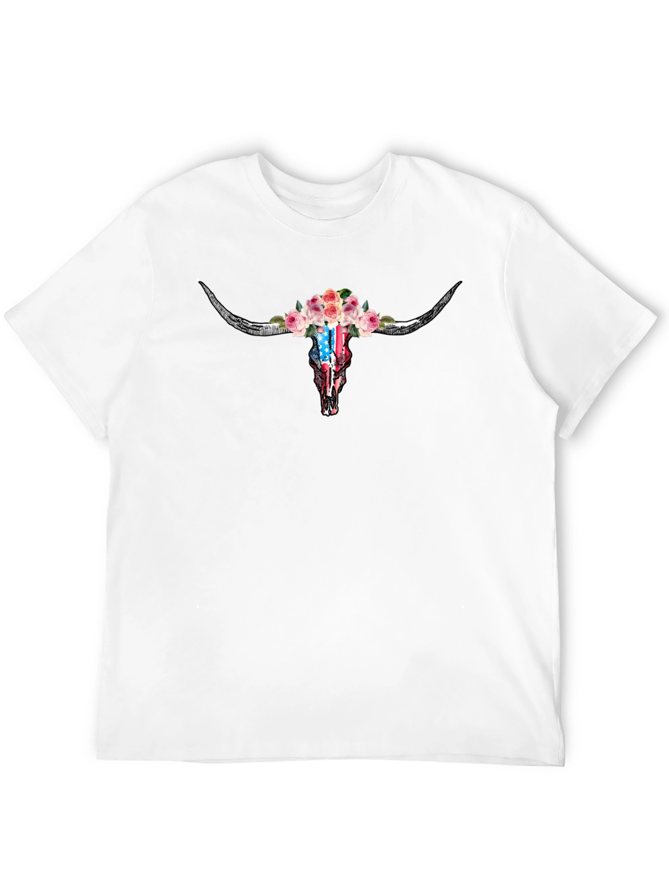 Floral Steer Skull Graphic T-Shirt