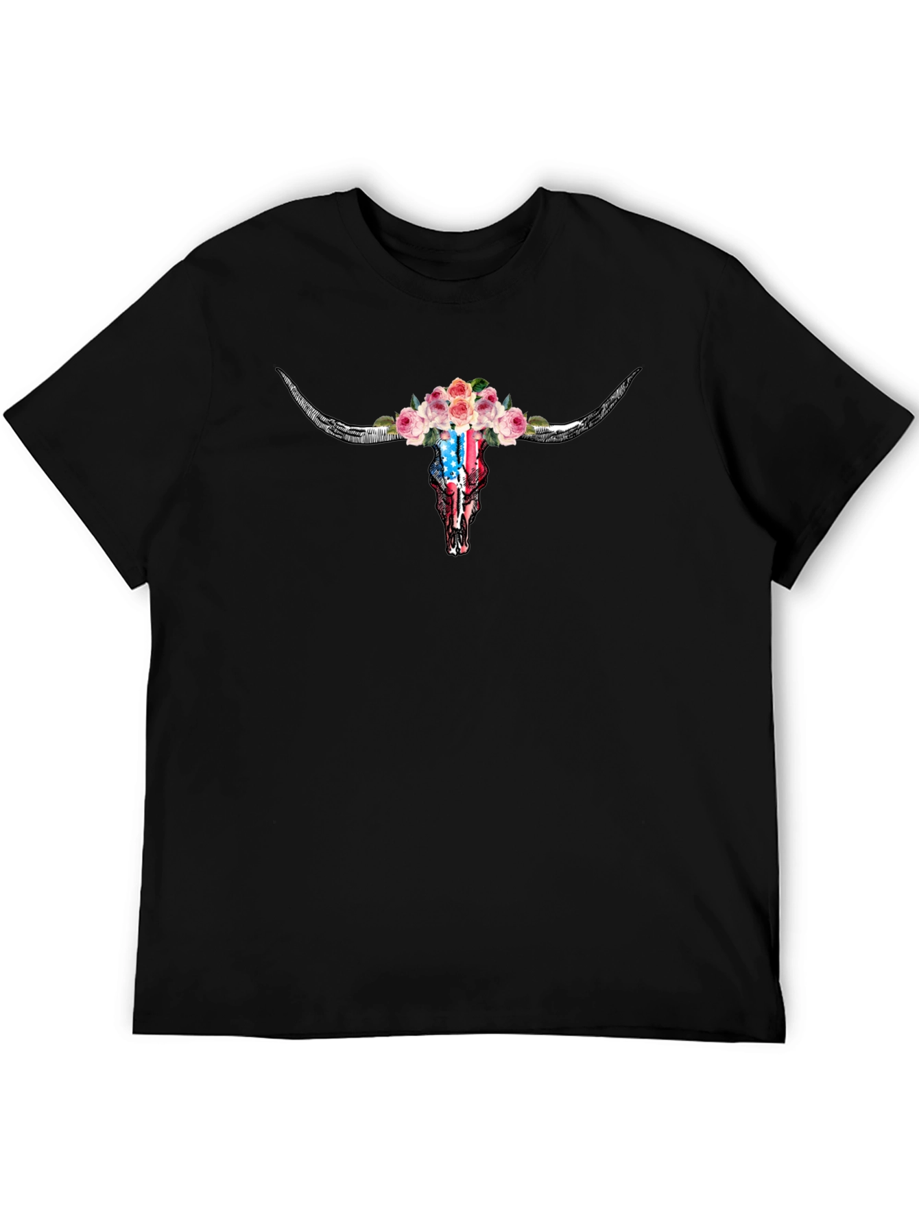 Floral Steer Skull Graphic T-Shirt
