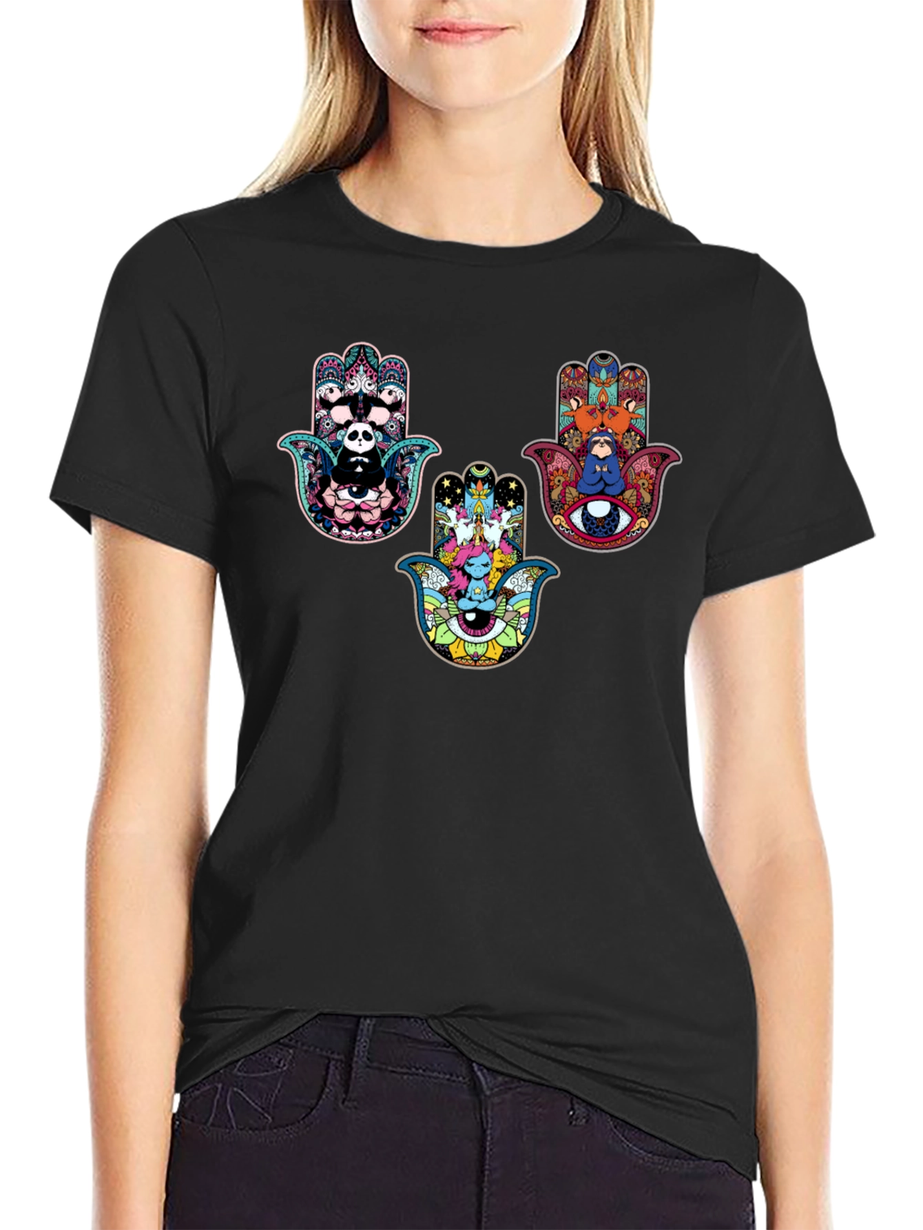 Hamsa Hand Graphic Print Black Tee