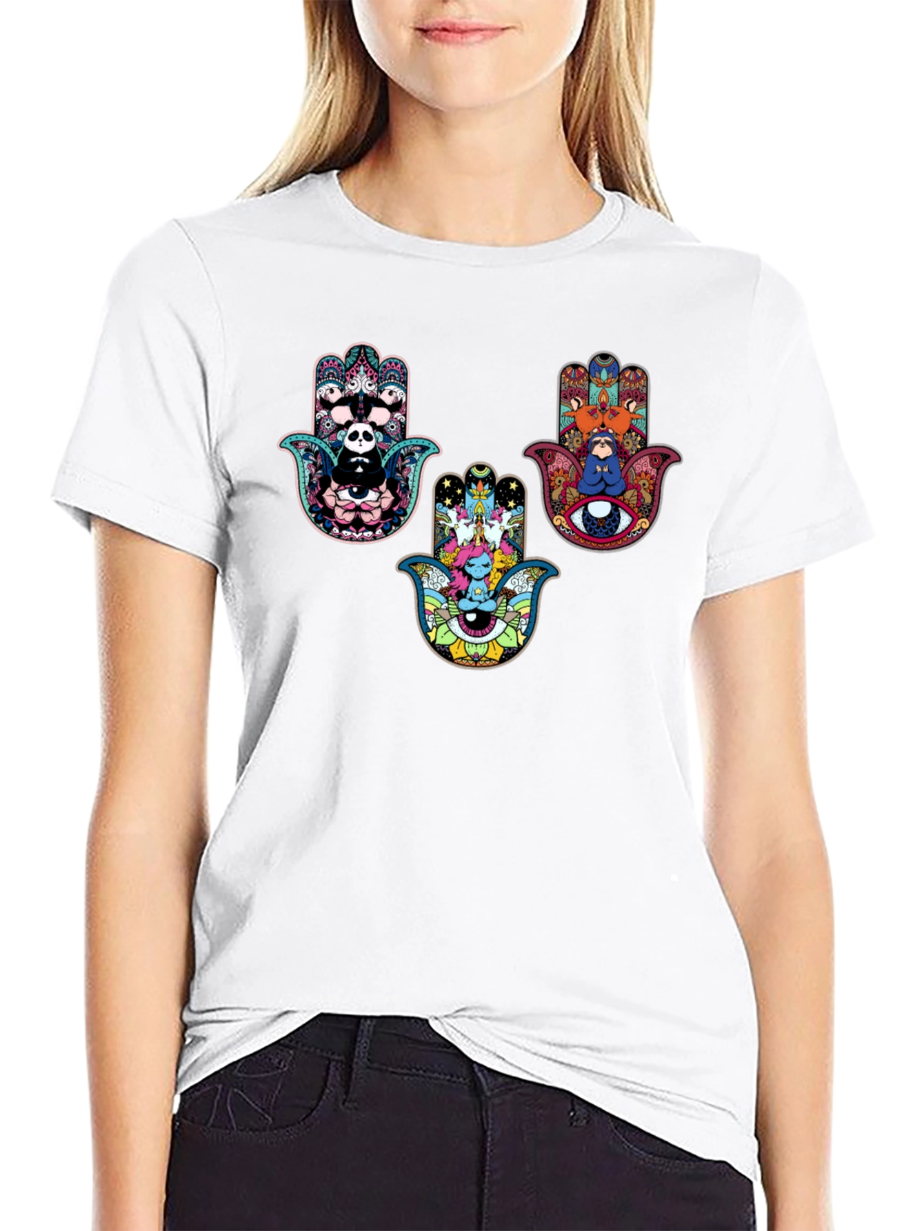 Hamsa Hand Graphic Print Black Tee