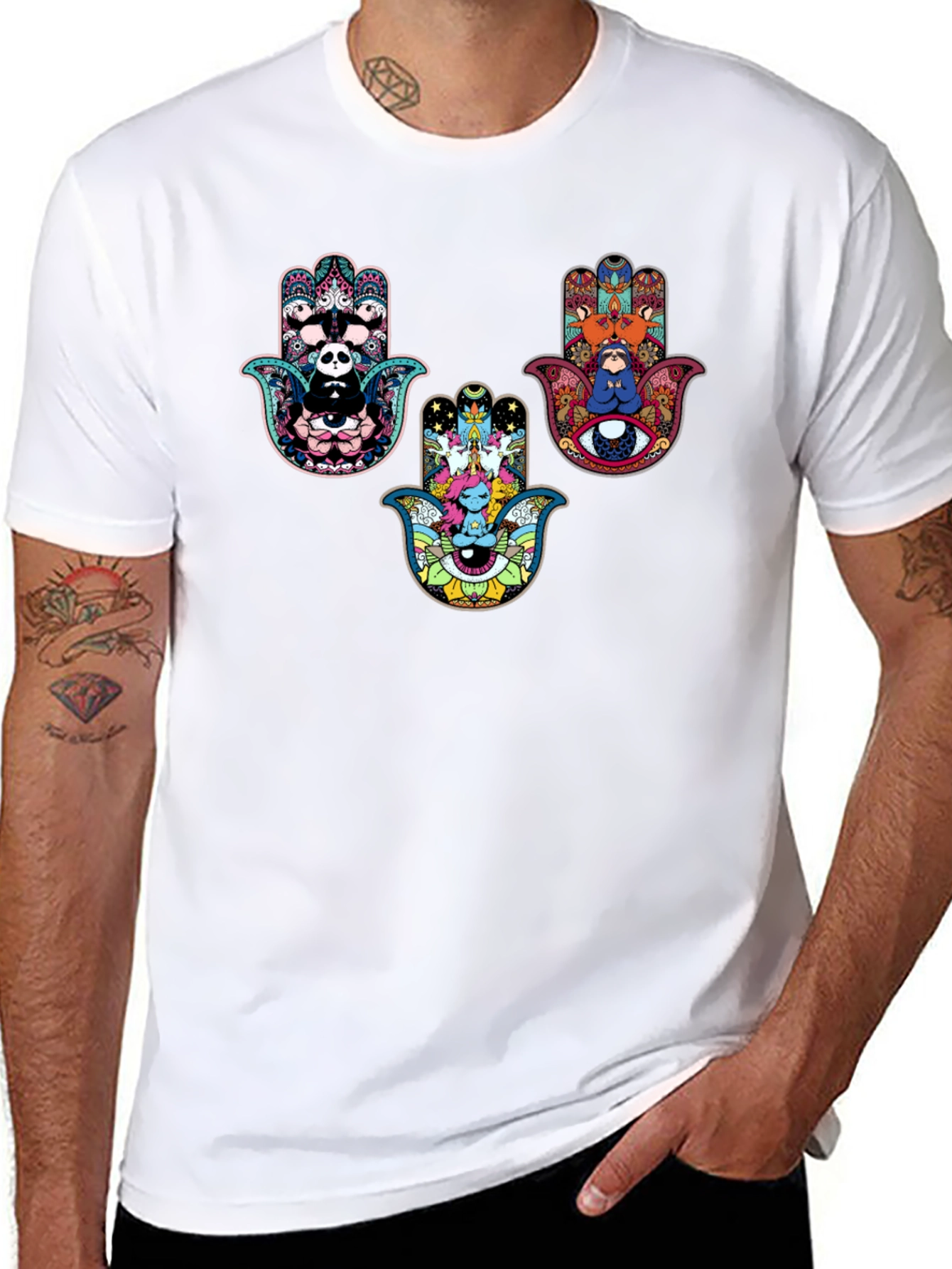 Hamsa Hand Graphic Print Black Tee