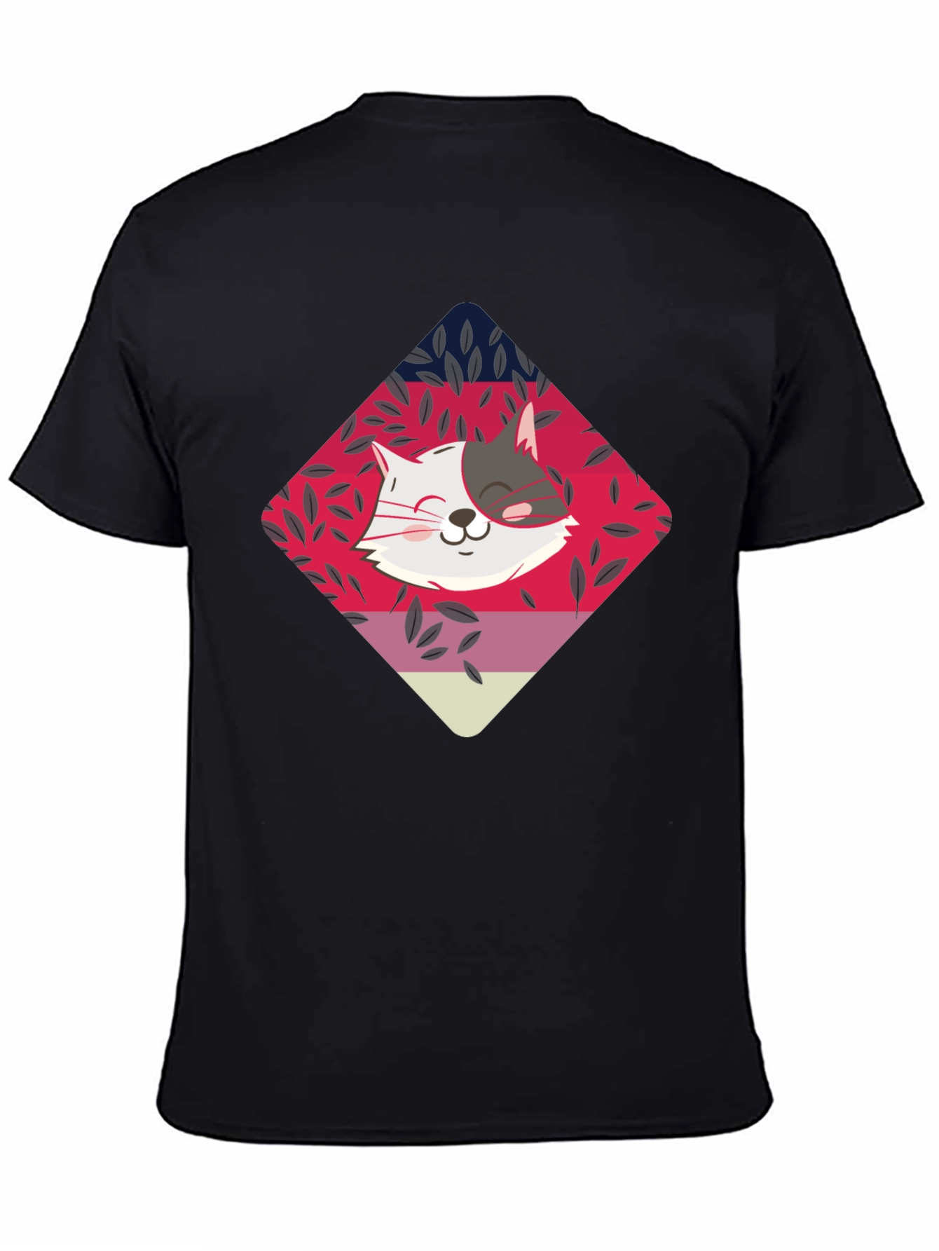 Cute Cat Graphic Tee - Black Cotton Blend T-Shirt