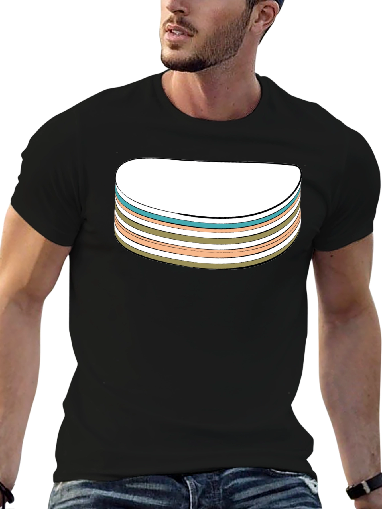 Retro Striped Stack Graphic Tee - Black