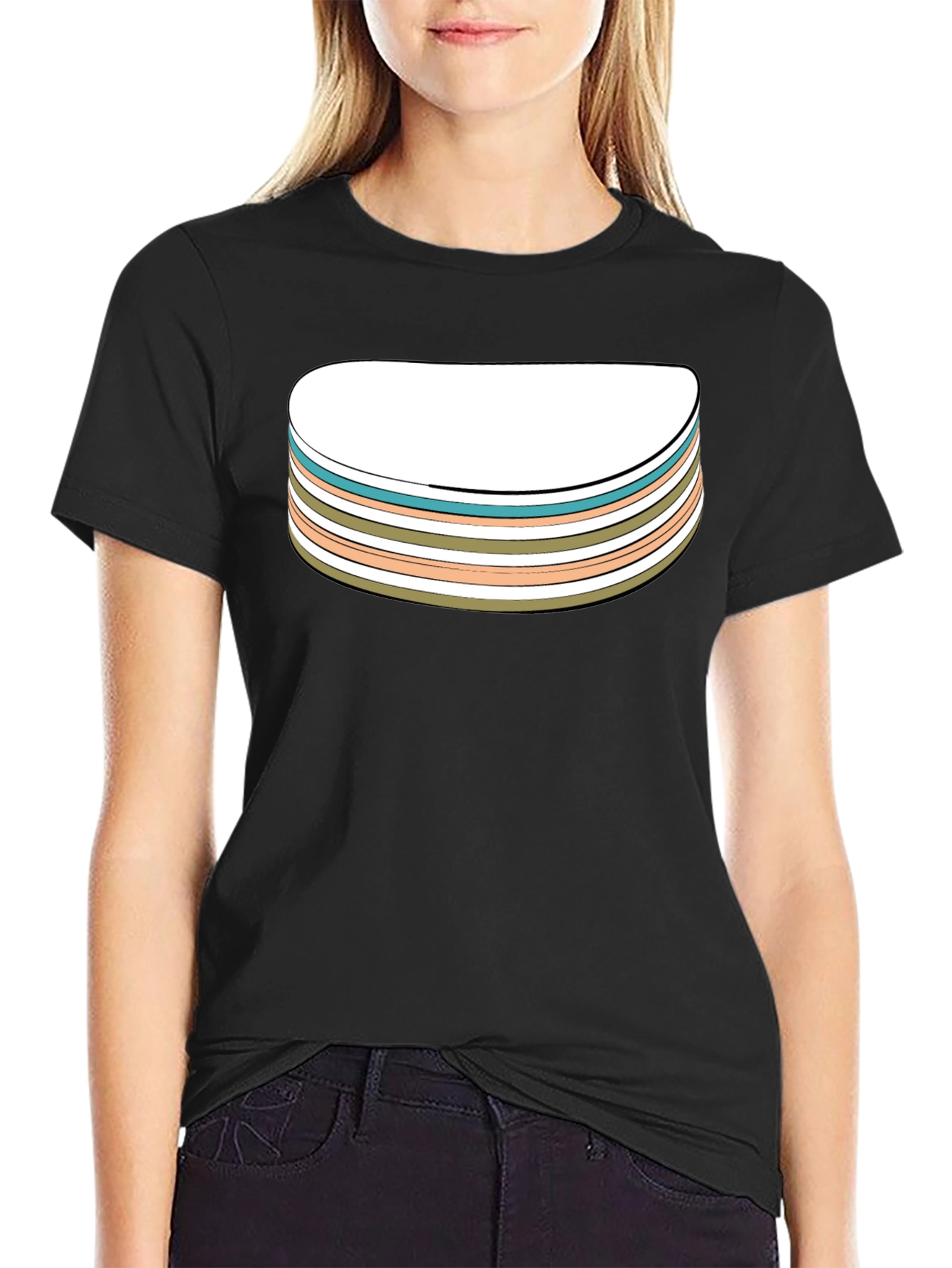 Retro Striped Stack Graphic Tee - Black