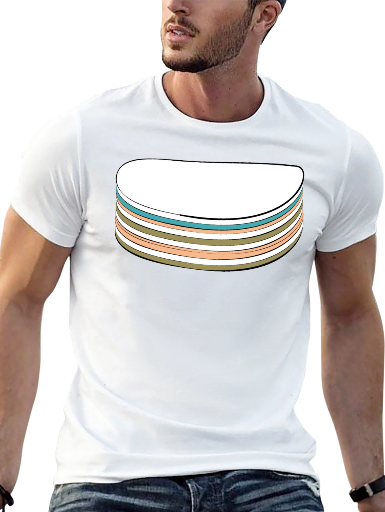 Retro Striped Stack Graphic Tee - Black