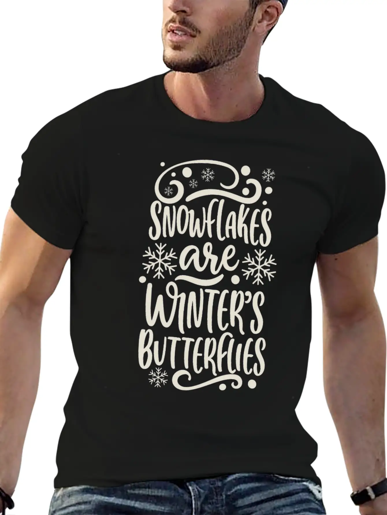 Snowflakes Are Winters Butterflies Saying Quote Unisex Casual T-Shirt – Clean Design For Daily Comfort