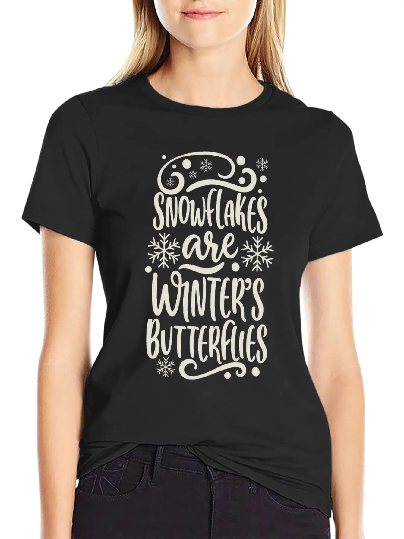 Snowflakes Are Winters Butterflies Saying Quote Unisex Casual T-Shirt – Clean Design For Daily Comfort