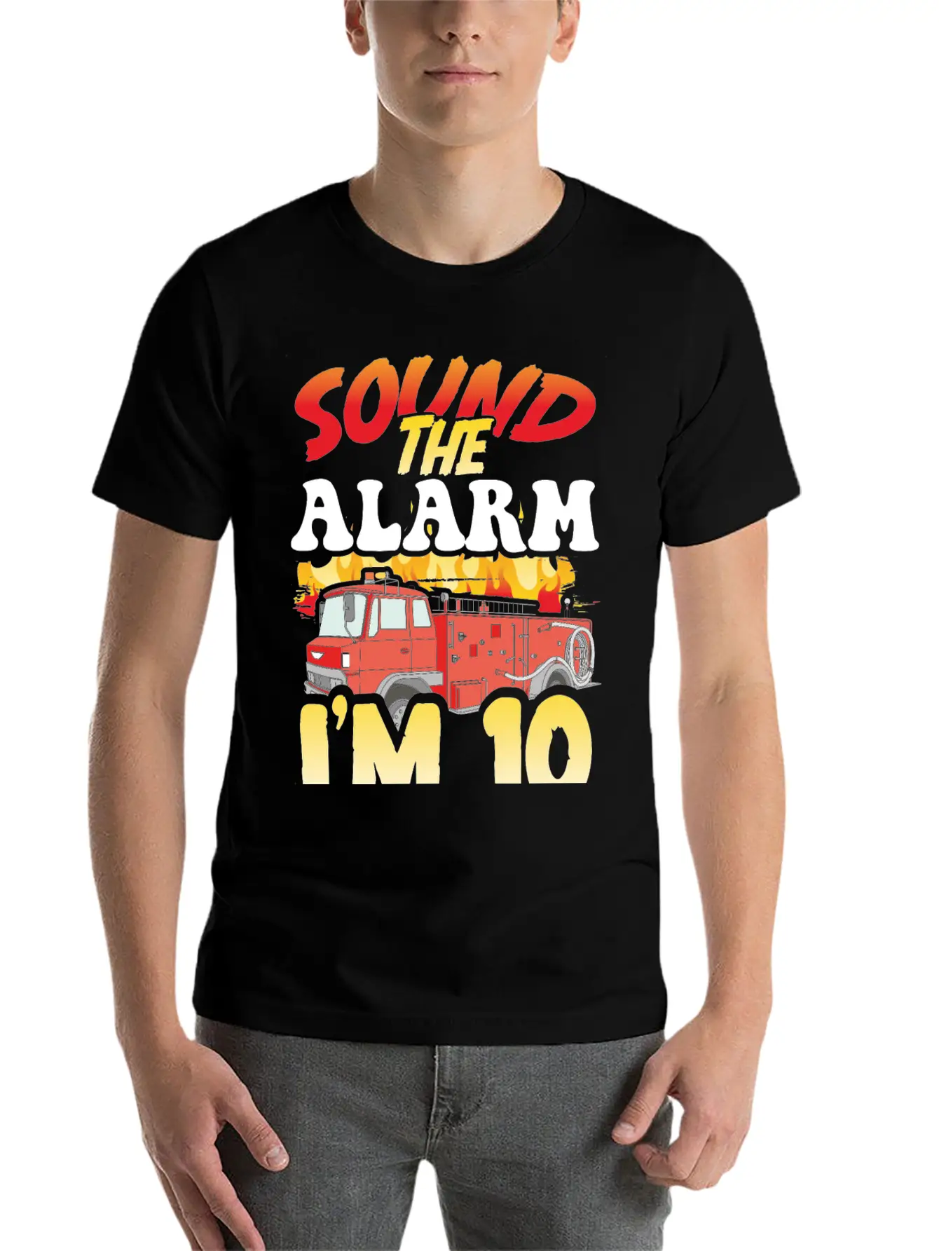 Sound The Alarm I'm 10 Little Firefighter 10th Unisex Casual T-Shirt – Clean Design For Daily Comfort