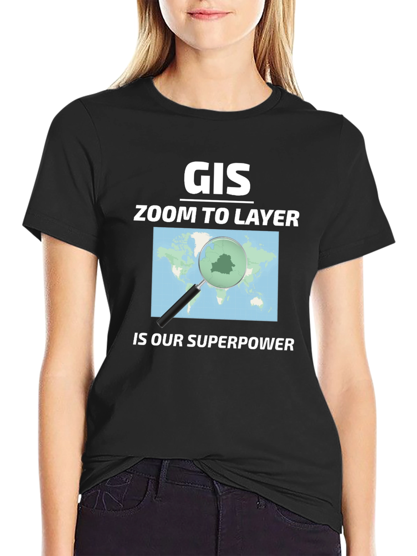 GIS Zoom to Layer Superpower Black T-Shirt