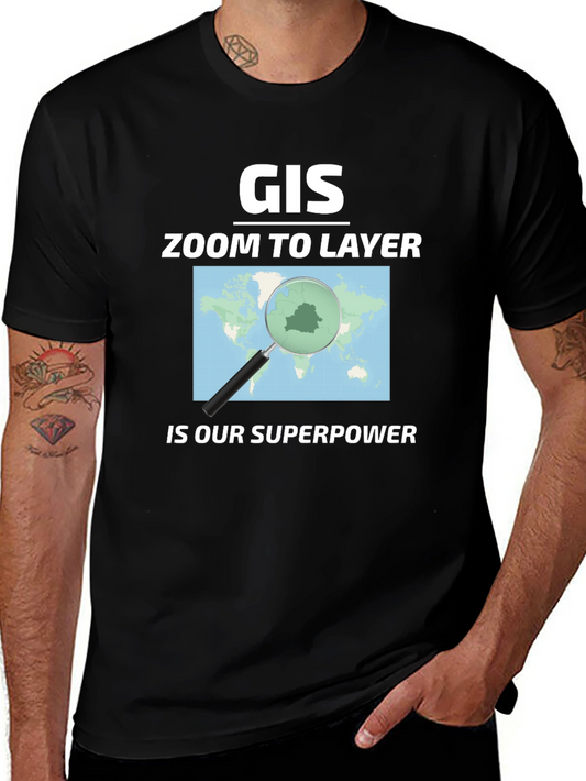 GIS Zoom to Layer Superpower Black T-Shirt