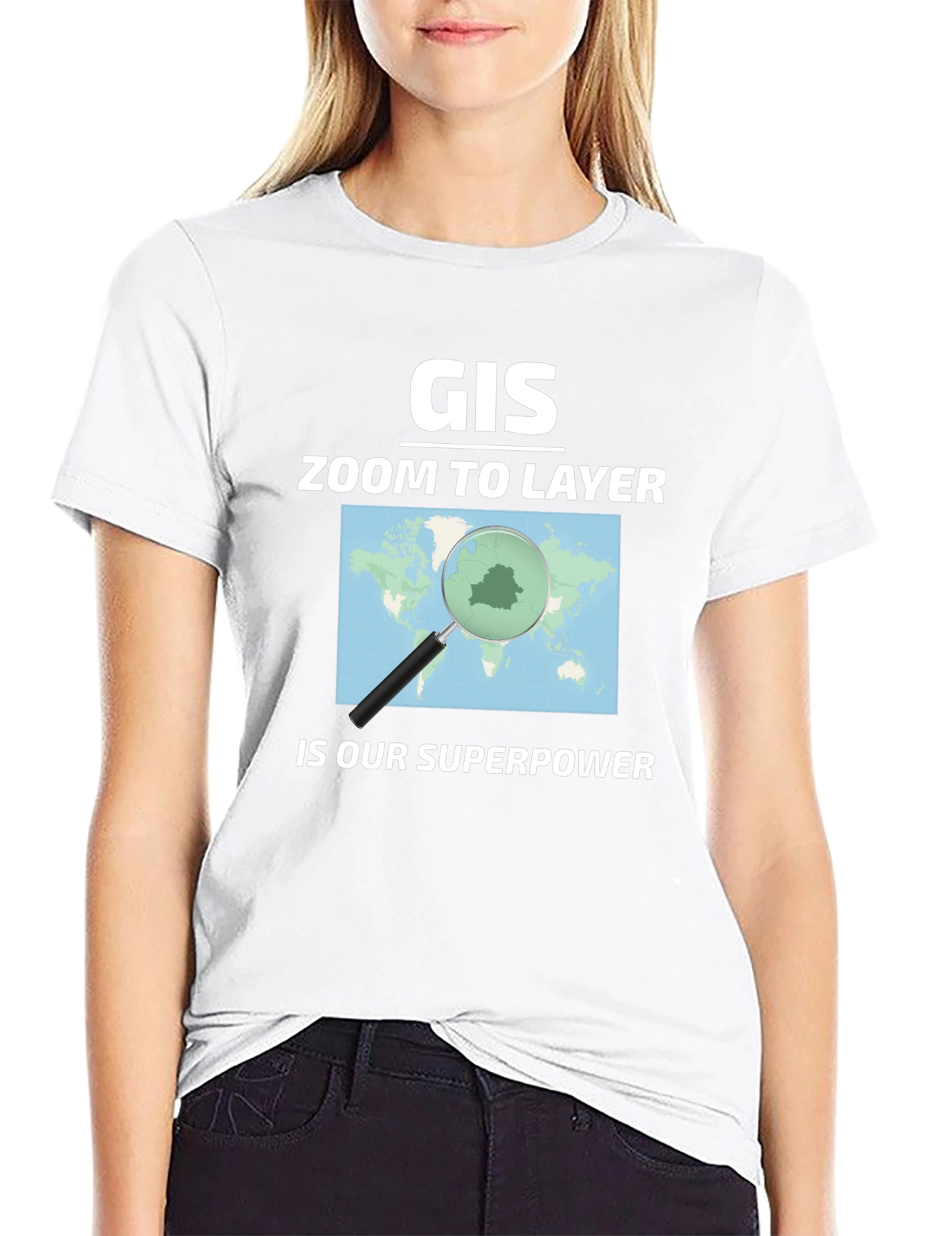 GIS Zoom to Layer Superpower Black T-Shirt