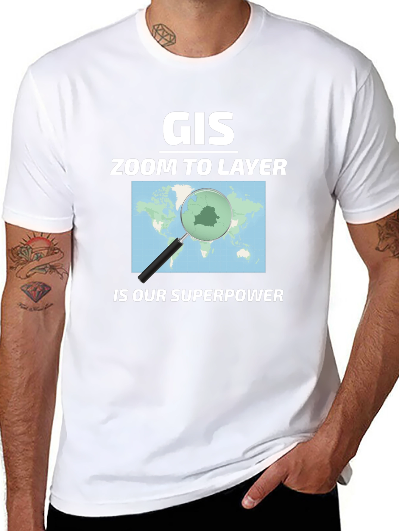 GIS Zoom to Layer Superpower Black T-Shirt