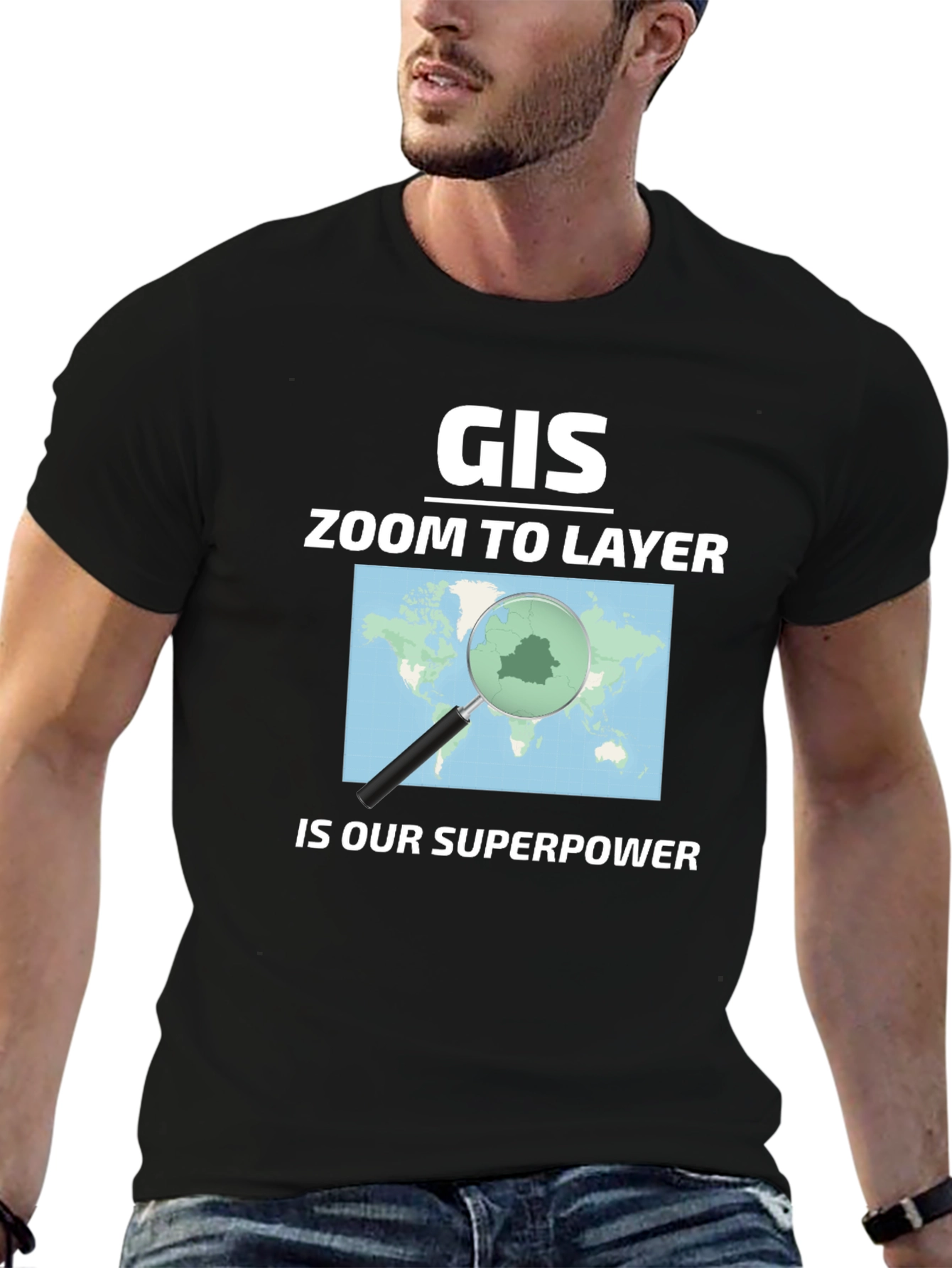 GIS Zoom to Layer Superpower Black T-Shirt