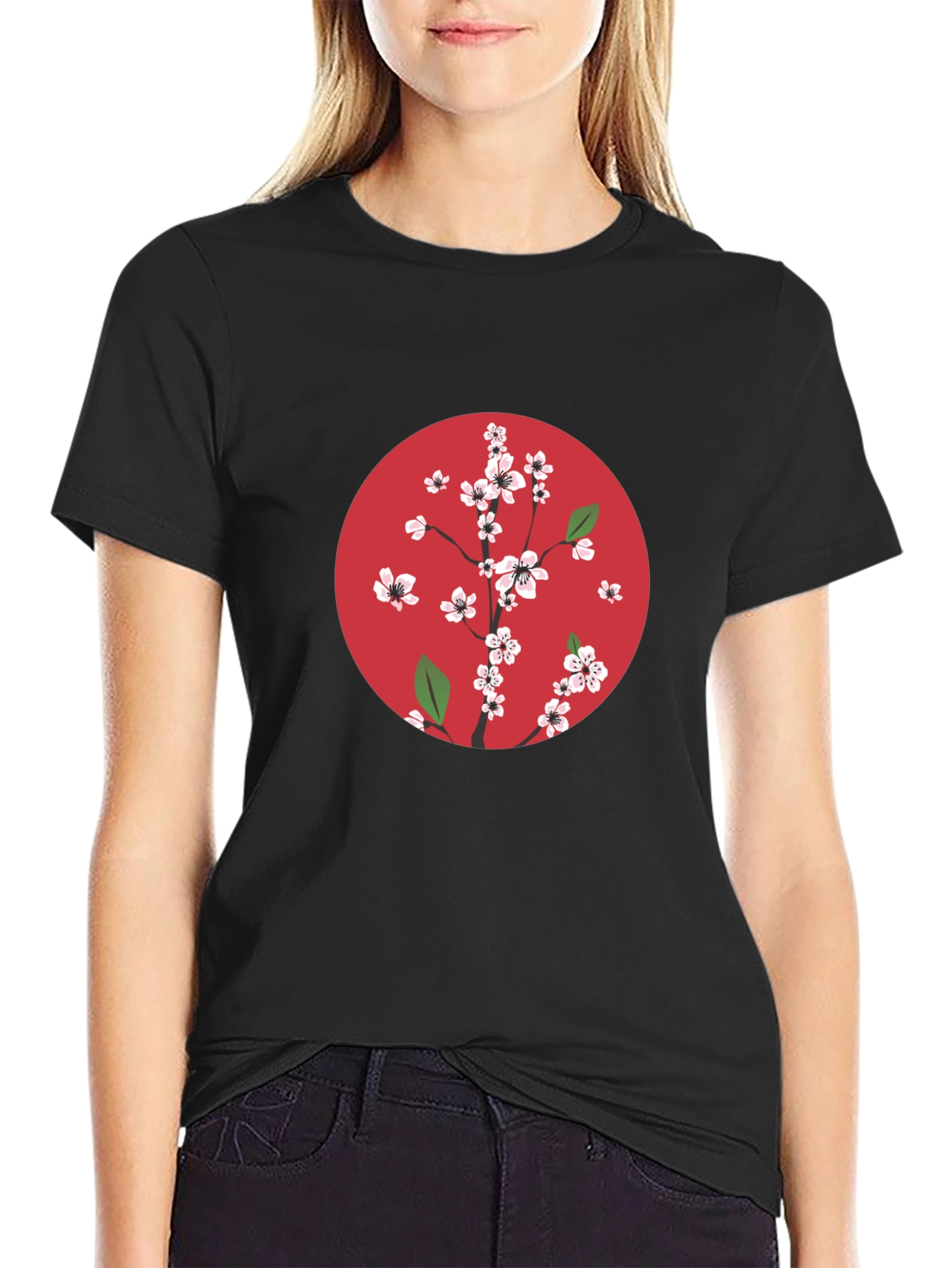Cherry Blossom Graphic Tee - Black