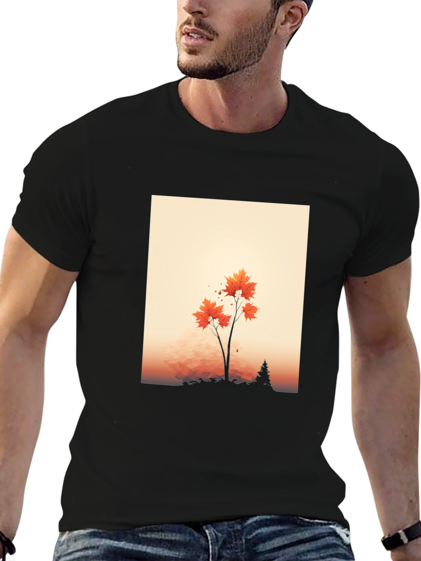 Autumn Tree Graphic Tee - Soft Black T-Shirt