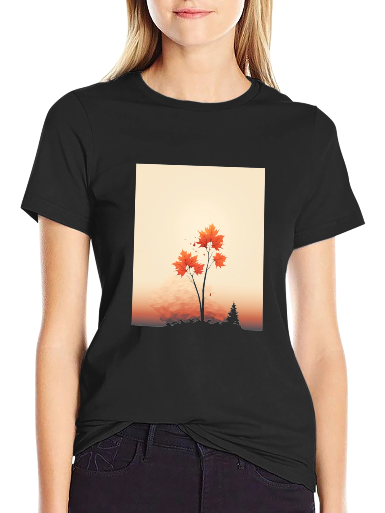 Autumn Tree Graphic Tee - Soft Black T-Shirt