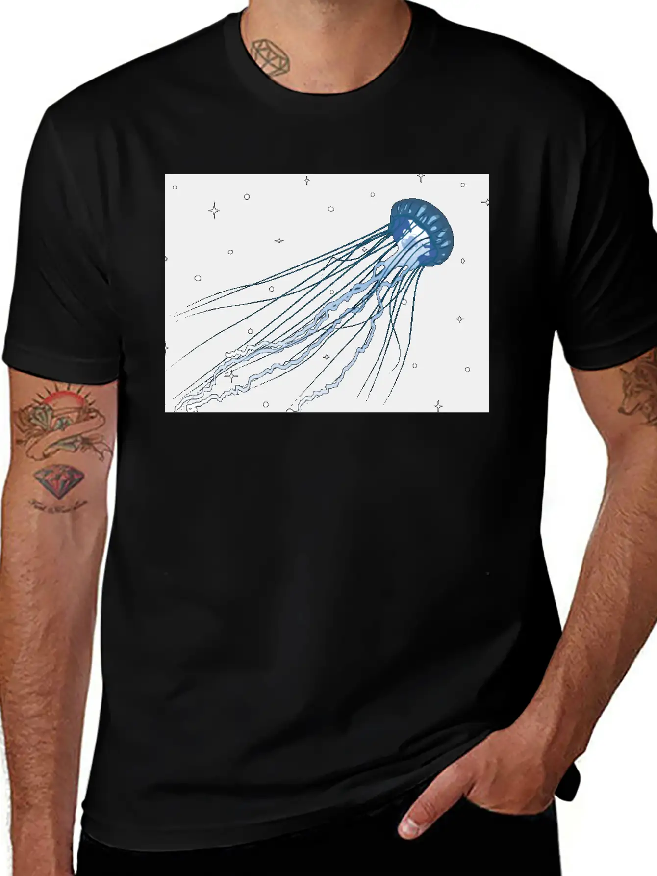 Surreal Jellyfish In Stars | Digital Artwork Unisex Casual T-Shirt – Clean Design For Daily Comfort
