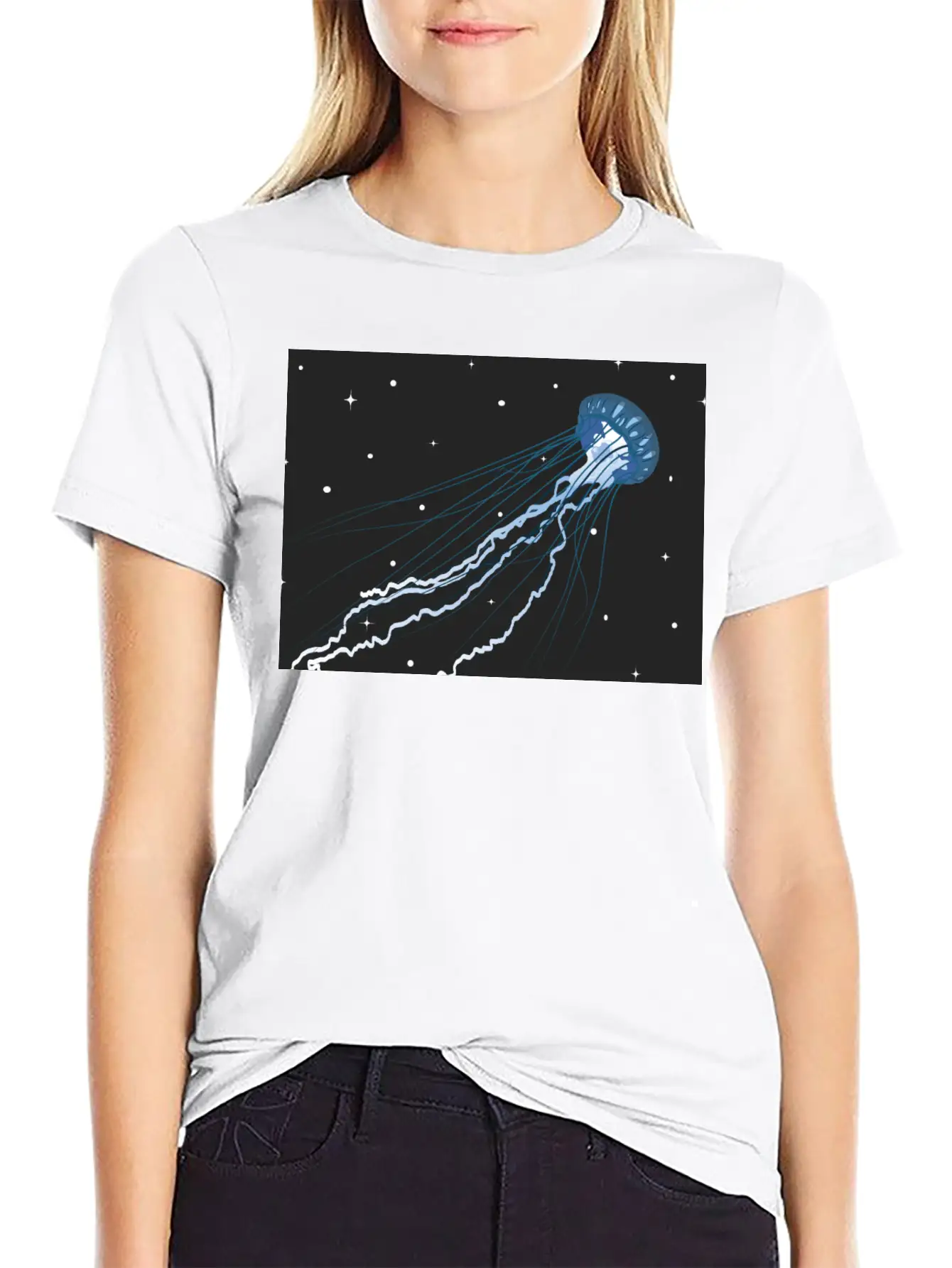 Surreal Jellyfish In Stars | Digital Artwork Unisex Casual T-Shirt – Clean Design For Daily Comfort