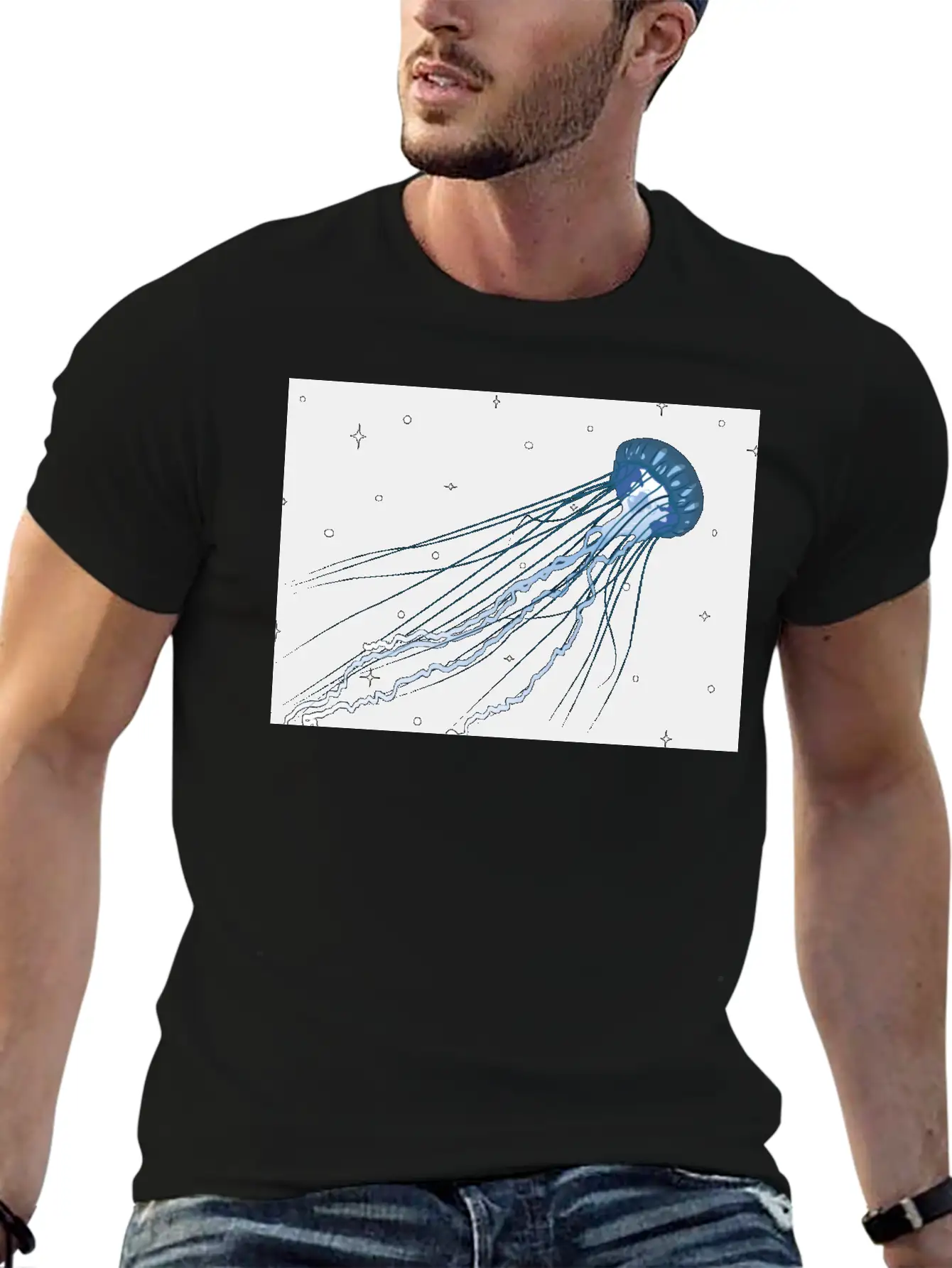 Surreal Jellyfish In Stars | Digital Artwork Unisex Casual T-Shirt – Clean Design For Daily Comfort