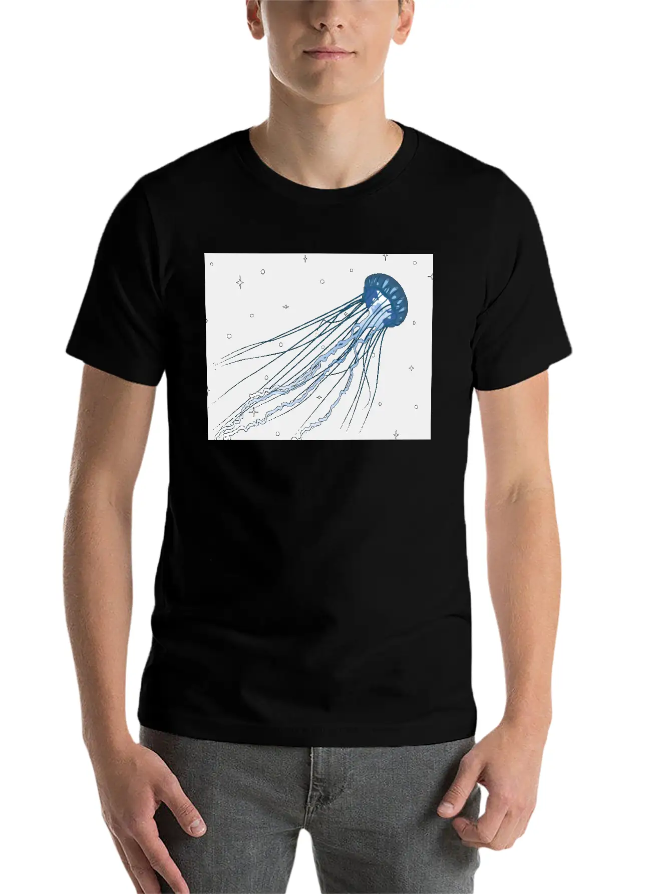 Surreal Jellyfish In Stars | Digital Artwork Unisex Casual T-Shirt – Clean Design For Daily Comfort