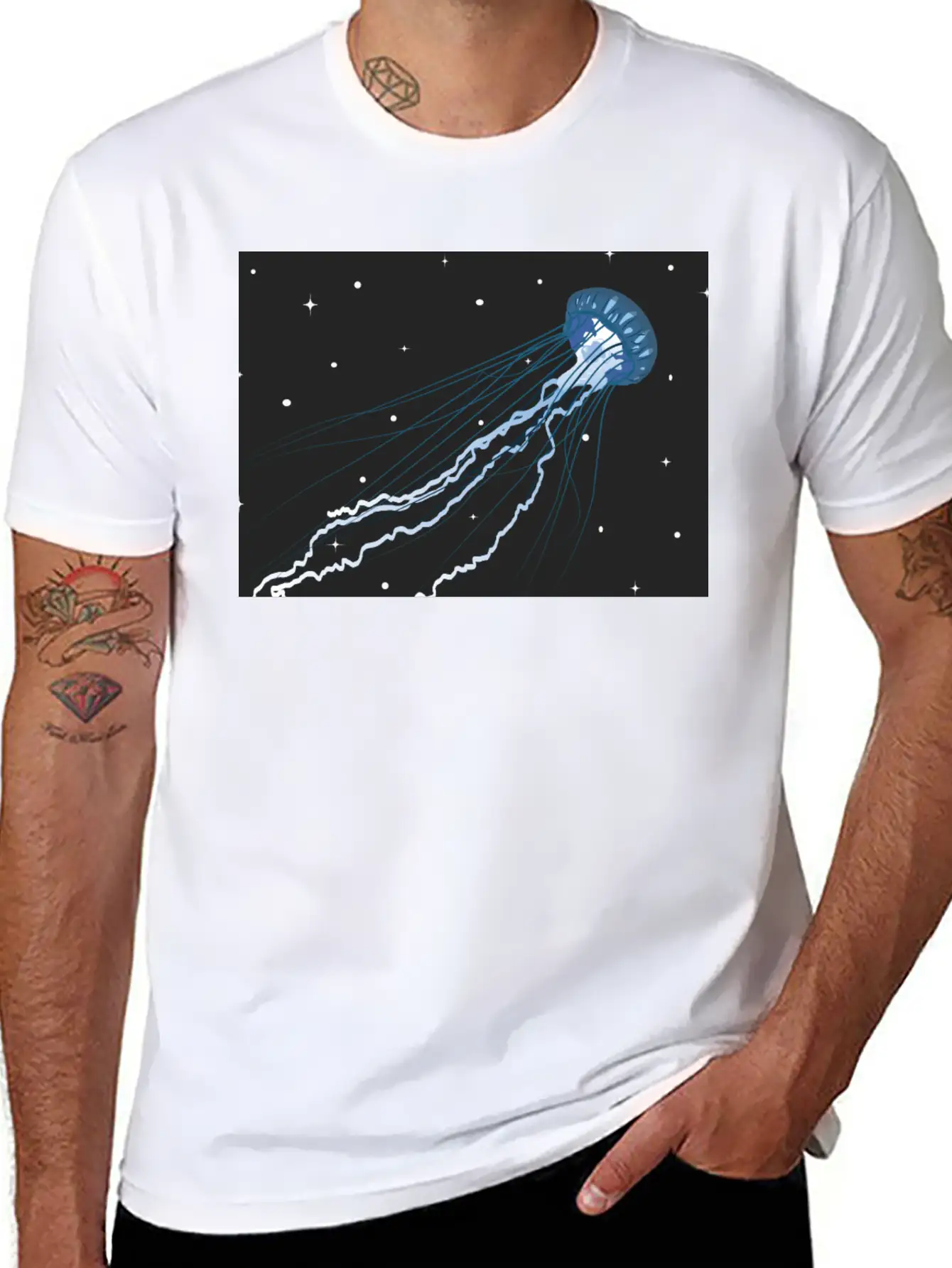 Surreal Jellyfish In Stars | Digital Artwork Unisex Casual T-Shirt – Clean Design For Daily Comfort