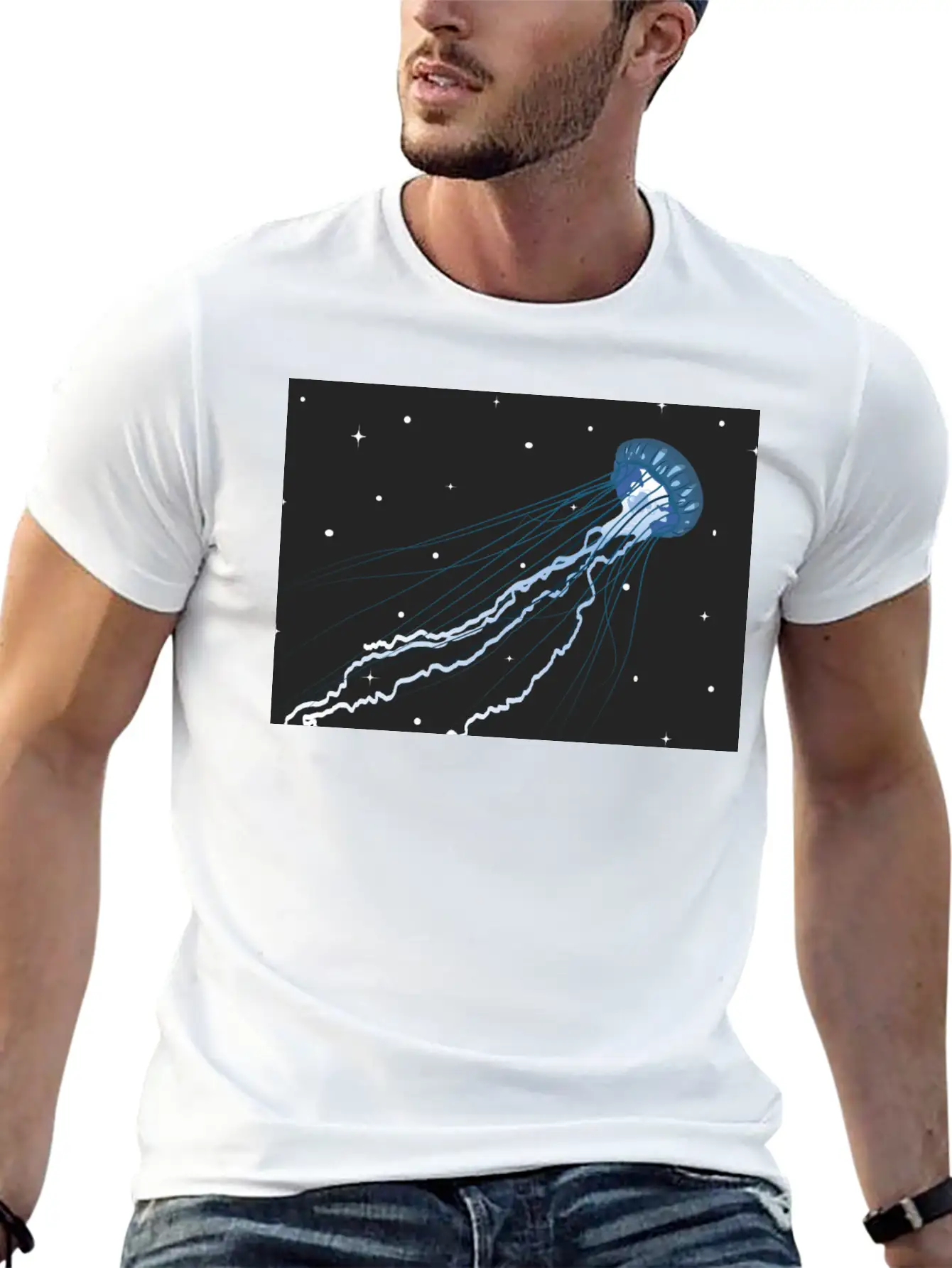 Surreal Jellyfish In Stars | Digital Artwork Unisex Casual T-Shirt – Clean Design For Daily Comfort