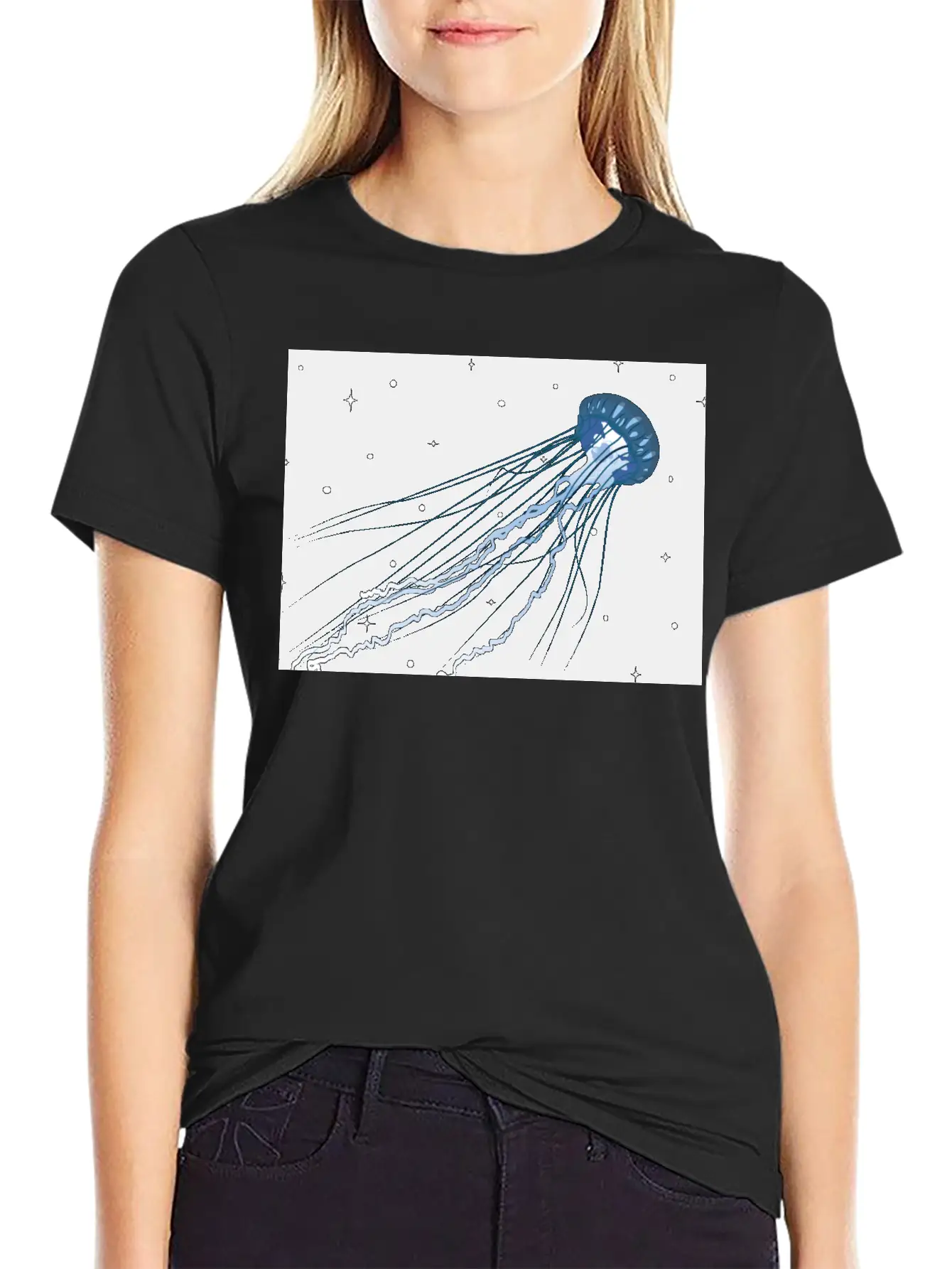 Surreal Jellyfish In Stars | Digital Artwork Unisex Casual T-Shirt – Clean Design For Daily Comfort