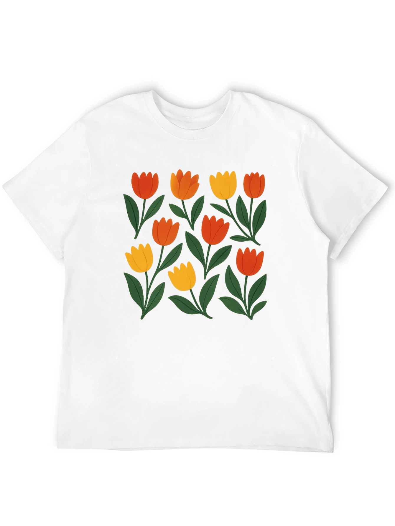 Floral Print Crew Neck Tee - Black