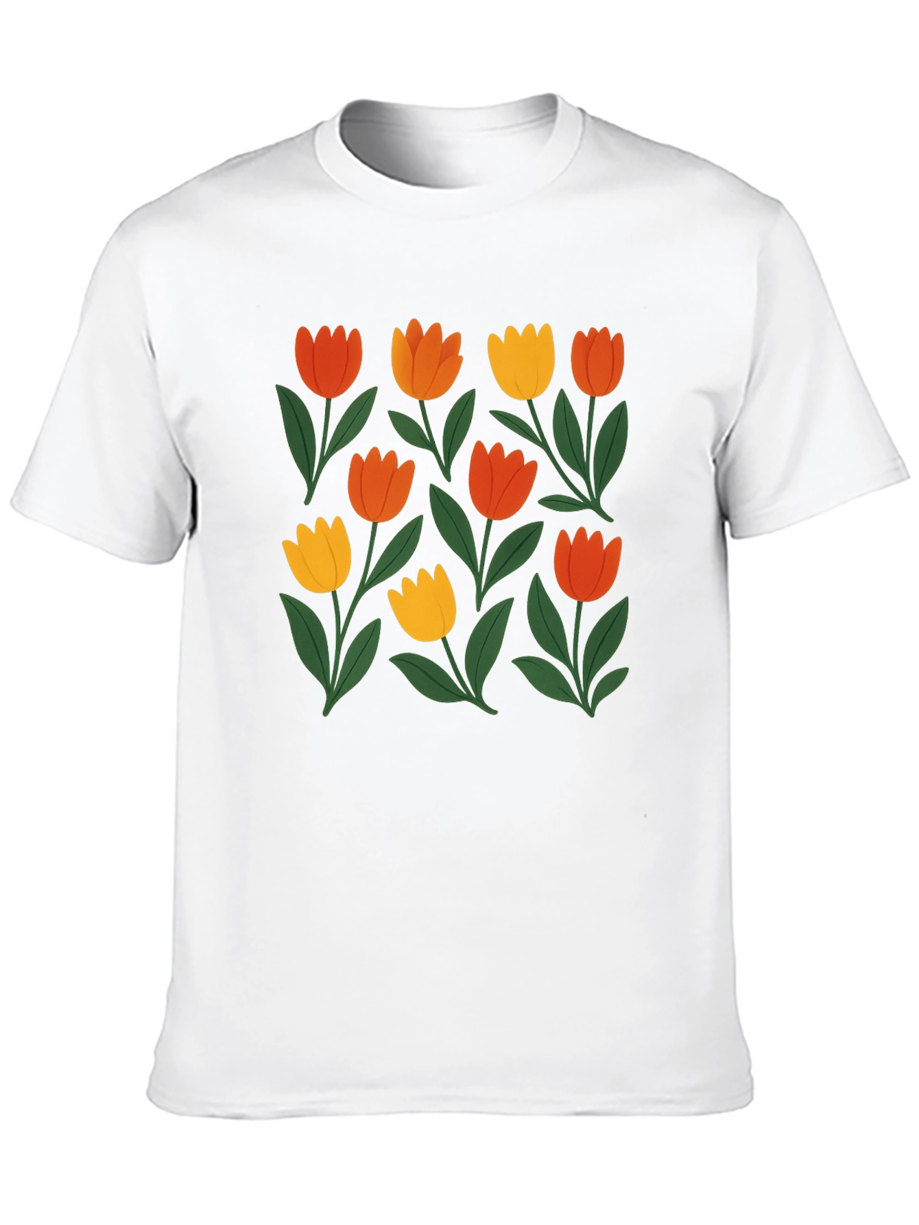 Floral Print Crew Neck Tee - Black