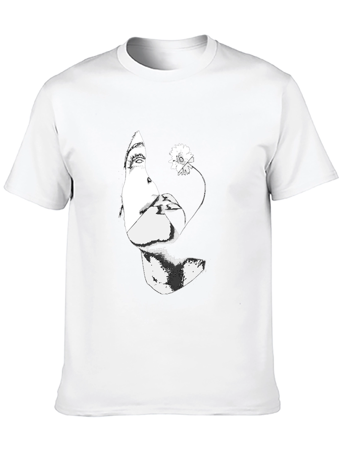 Black Graphic Tee - Abstract Face & Flower Print