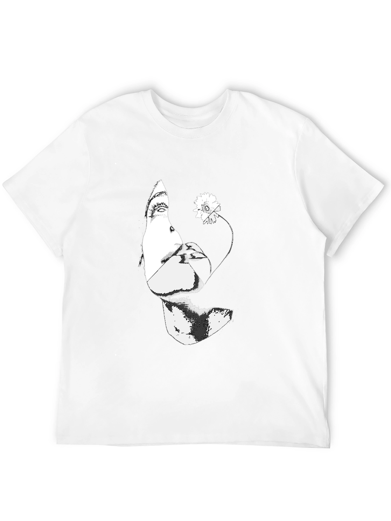 Black Graphic Tee - Abstract Face & Flower Print