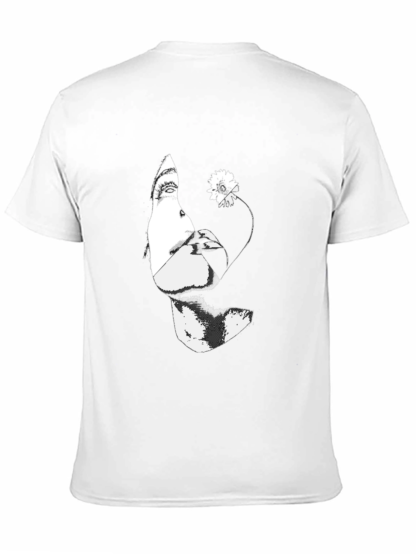 Black Graphic Tee - Abstract Face & Flower Print