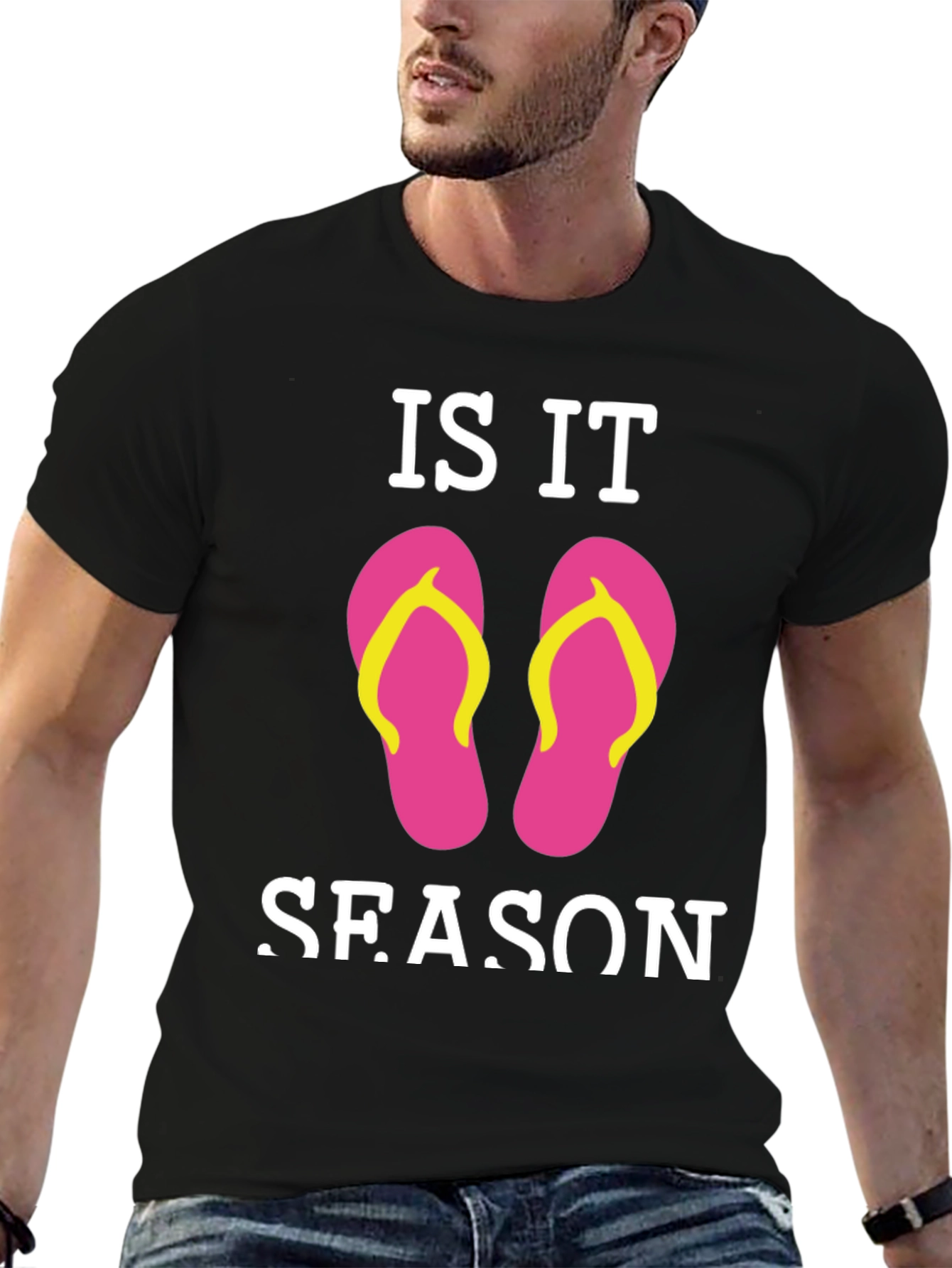 Is It Flip Flop Season Black T-Shirt