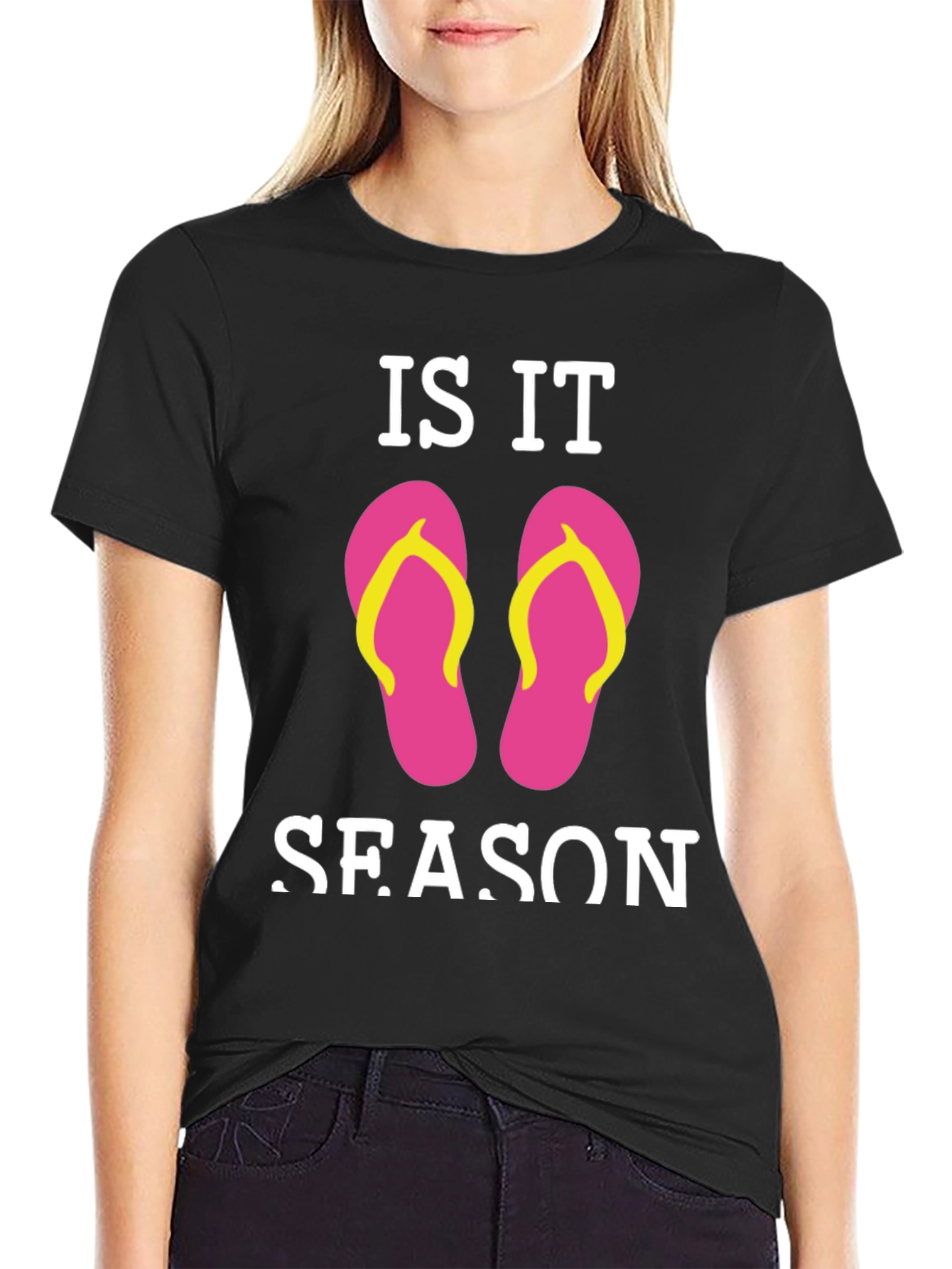 Is It Flip Flop Season Black T-Shirt