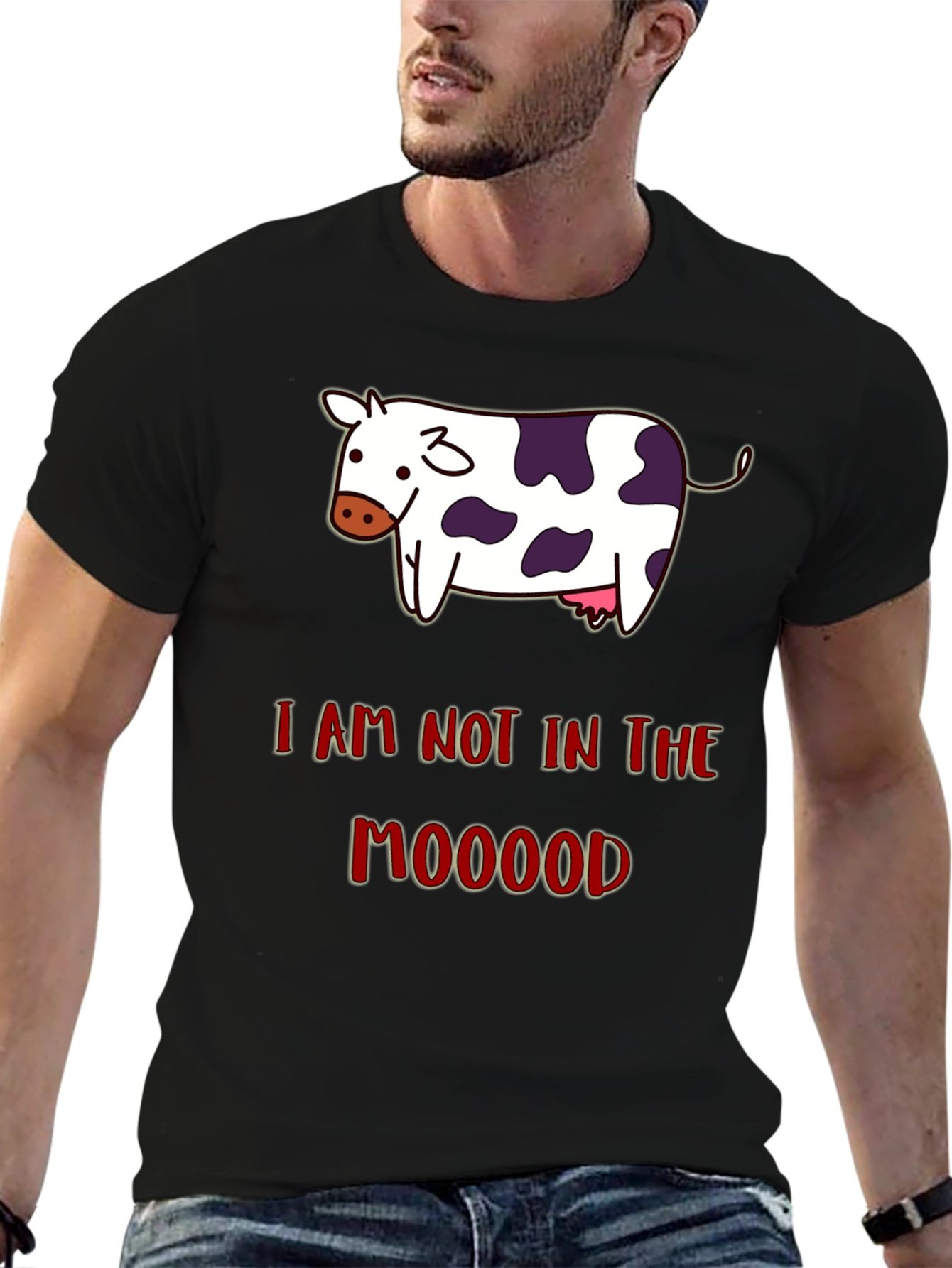 Funny Not in the Mooood Cow Graphic T-Shirt