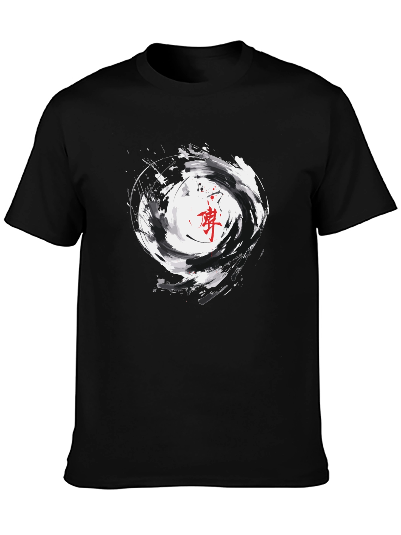 Black Graphic Tee with Asian Inspired Swirl Design