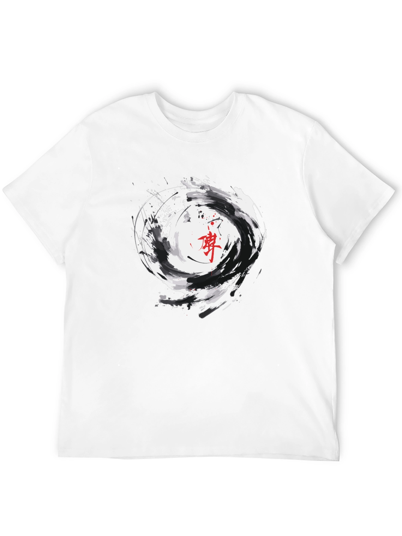 Black Graphic Tee with Asian Inspired Swirl Design