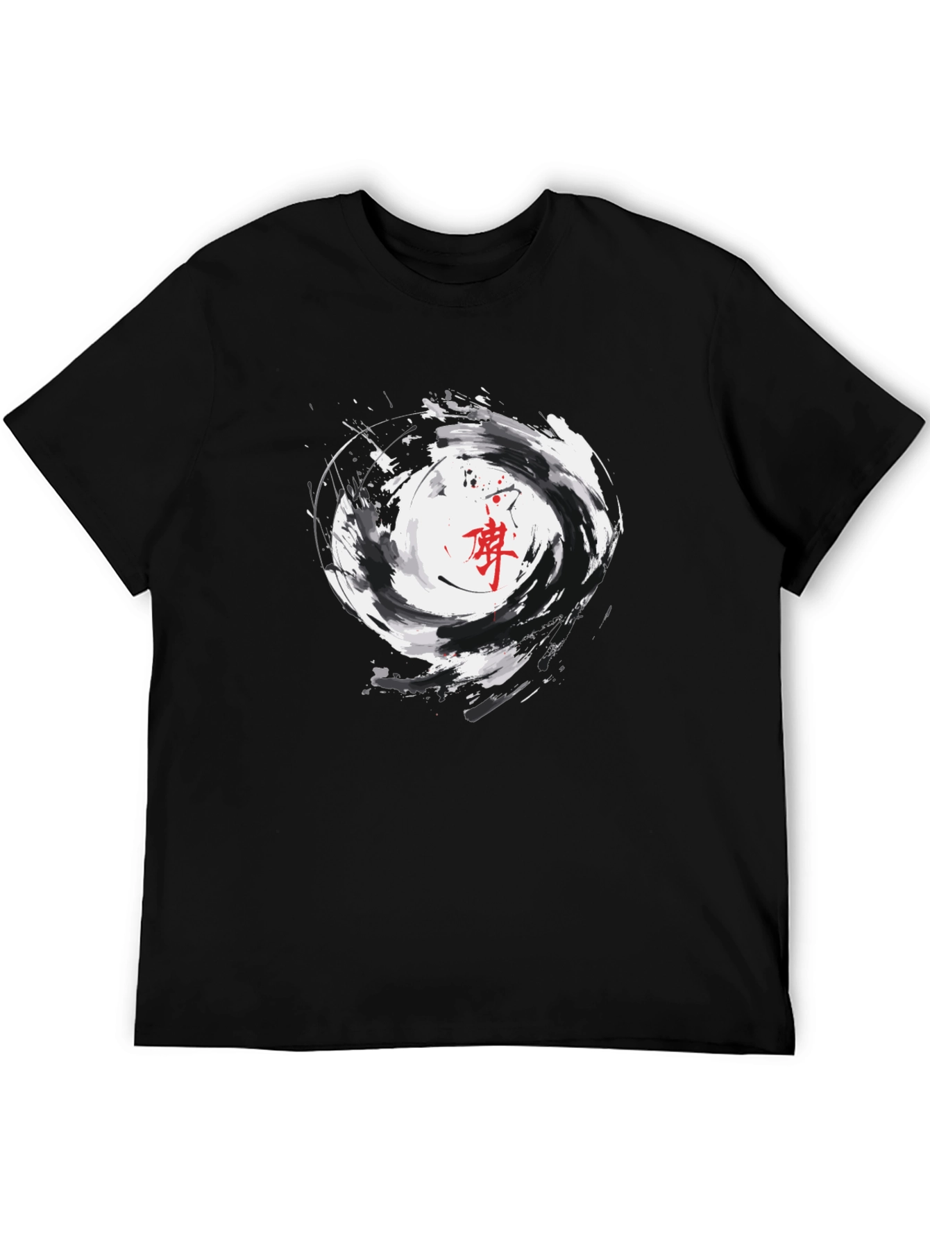 Black Graphic Tee with Asian Inspired Swirl Design