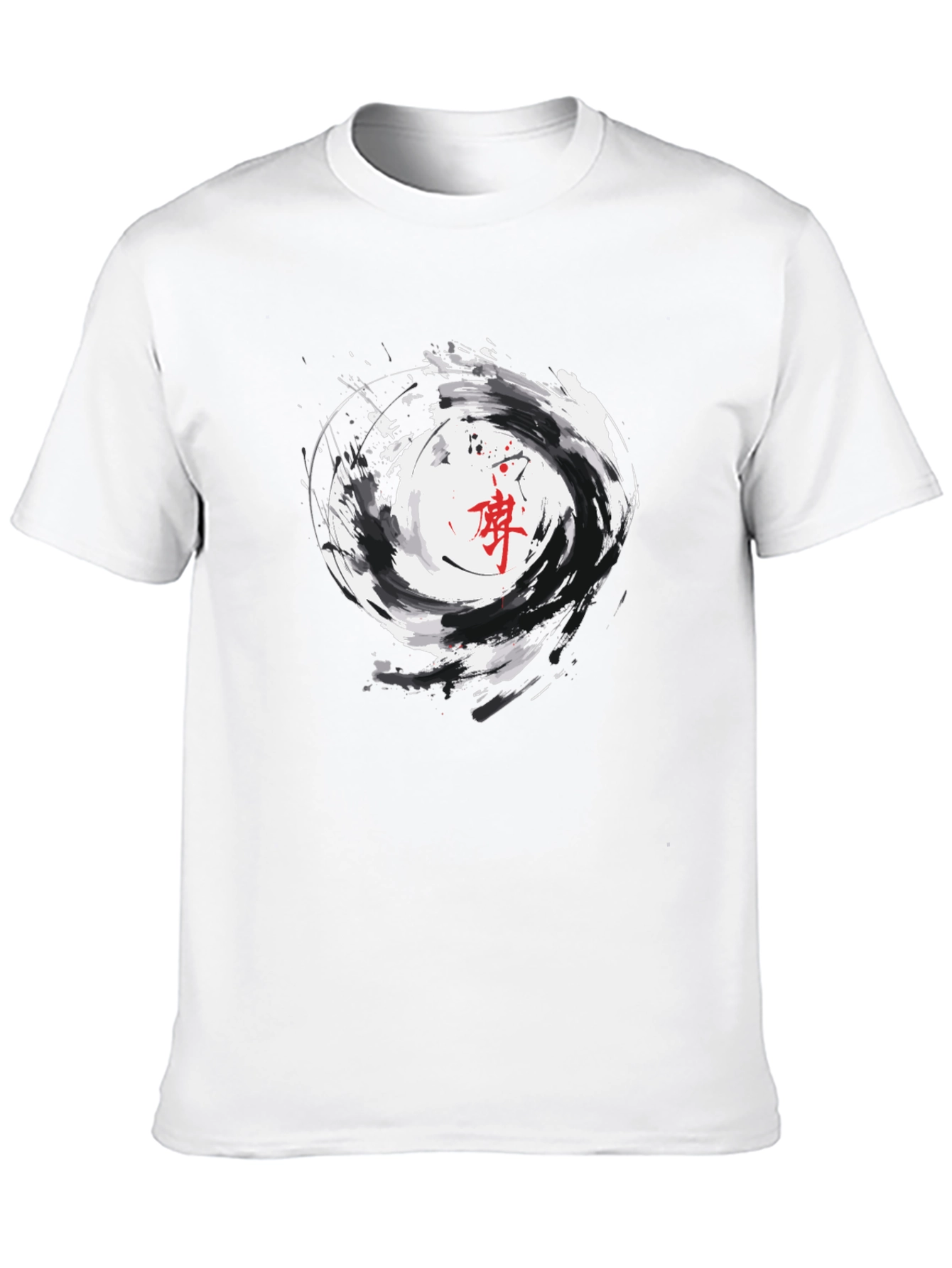 Black Graphic Tee with Asian Inspired Swirl Design