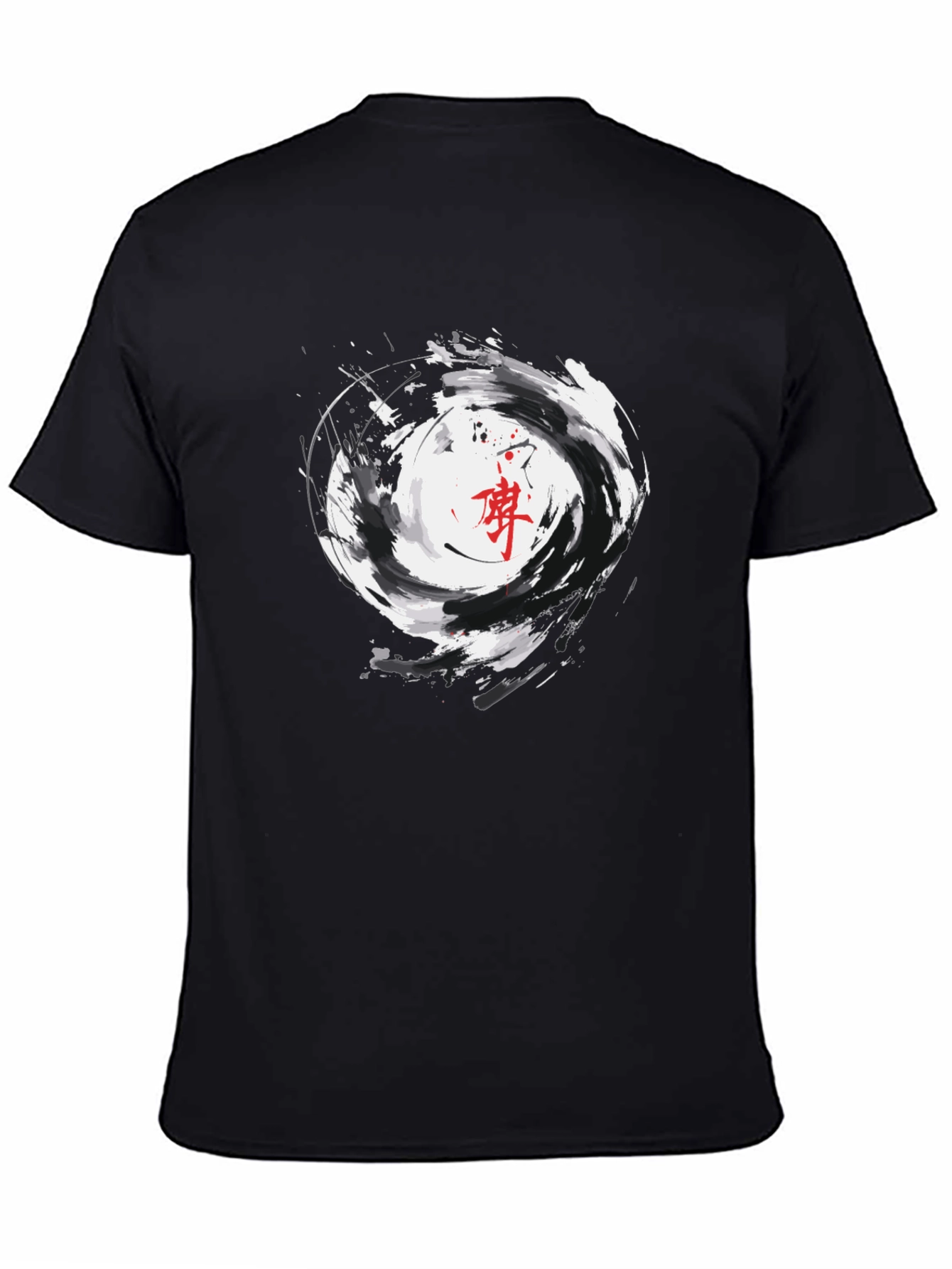 Black Graphic Tee with Asian Inspired Swirl Design