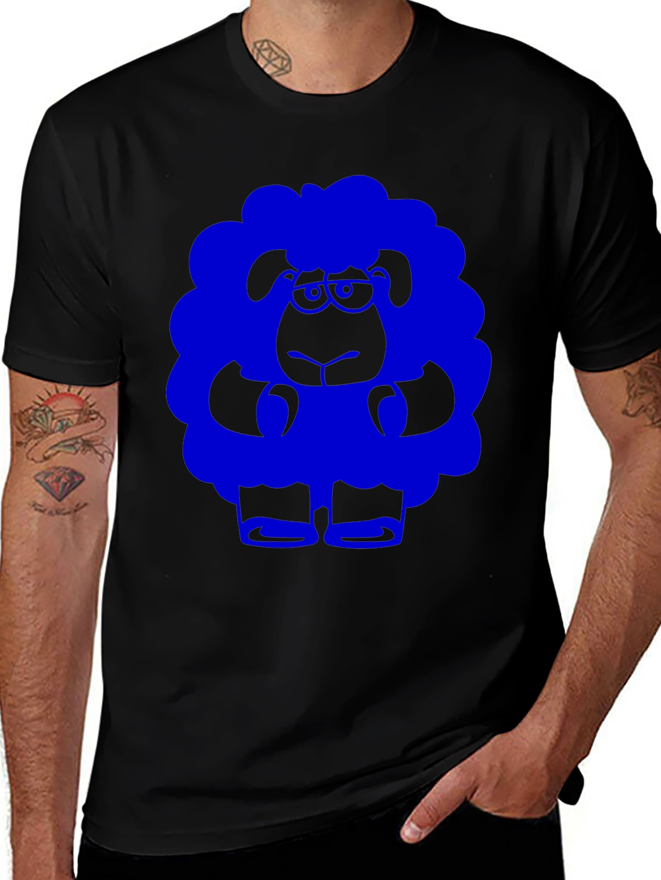 Blue Sheep Graphic Tee - Black Cotton T-Shirt