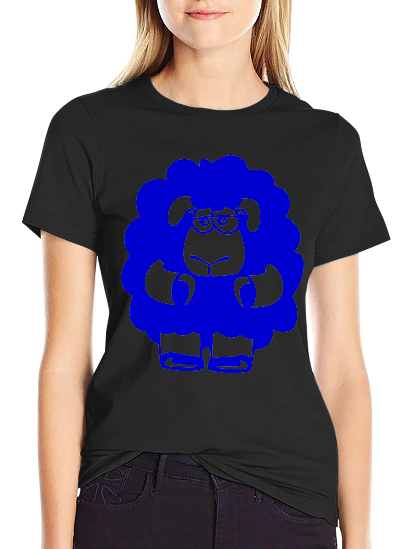 Blue Sheep Graphic Tee - Black Cotton T-Shirt