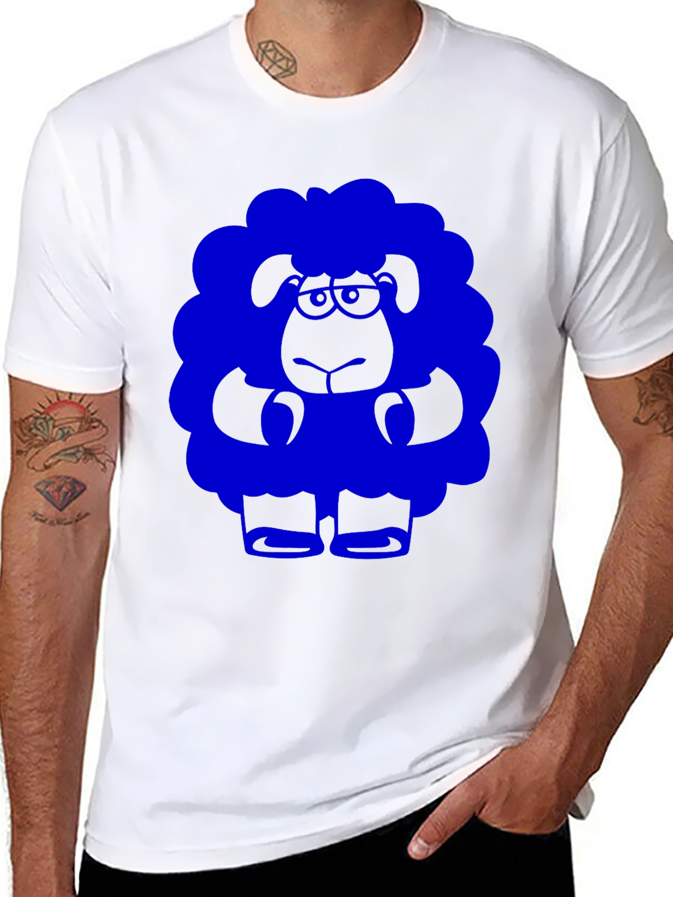 Blue Sheep Graphic Tee - Black Cotton T-Shirt