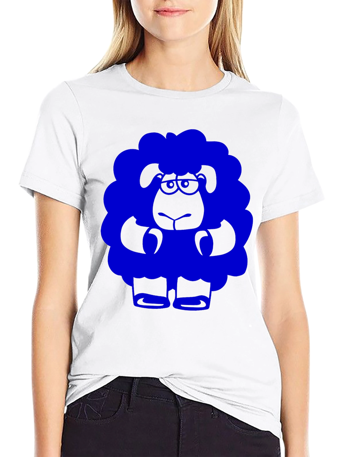 Blue Sheep Graphic Tee - Black Cotton T-Shirt