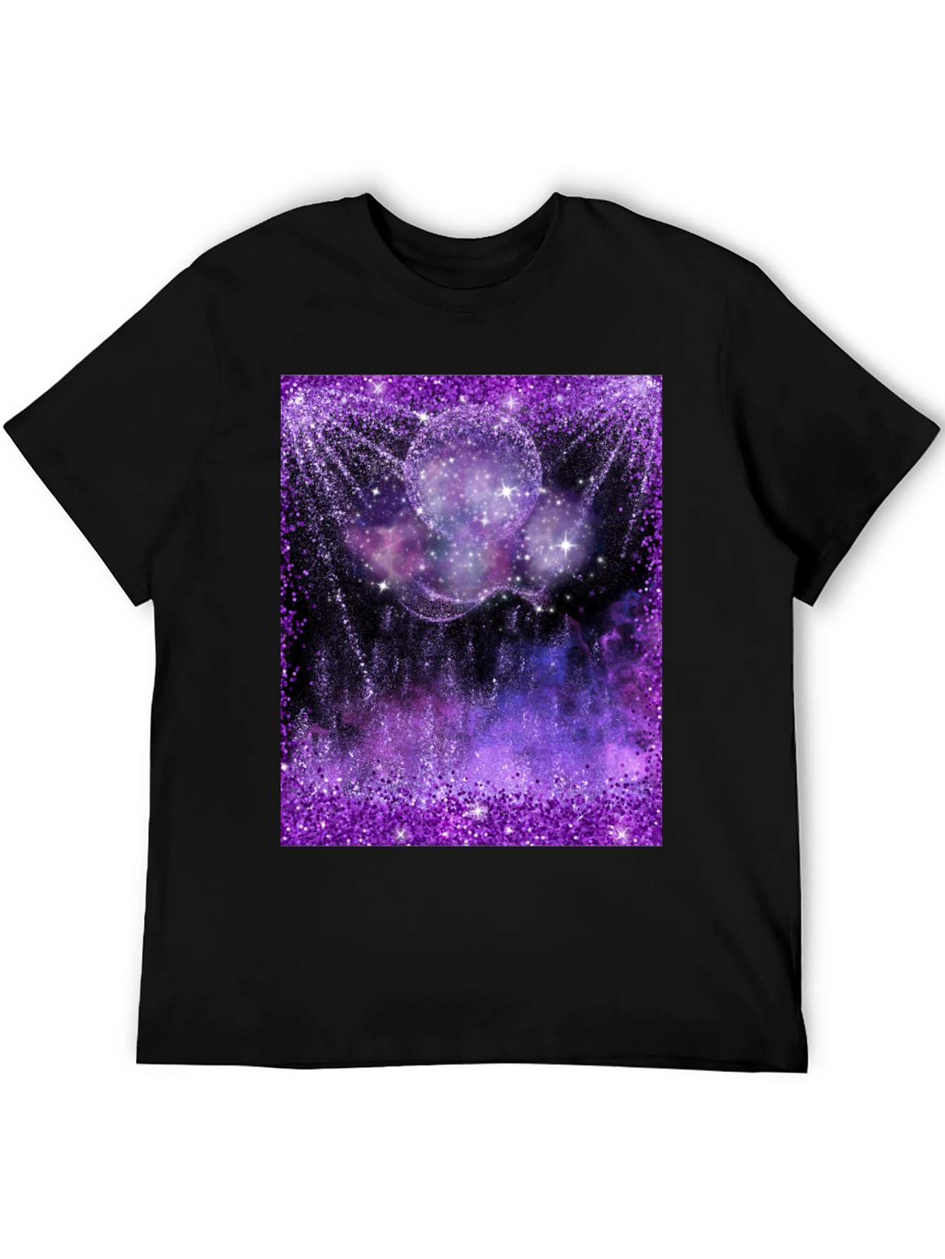 Galaxy Glitter Print Black T-Shirt