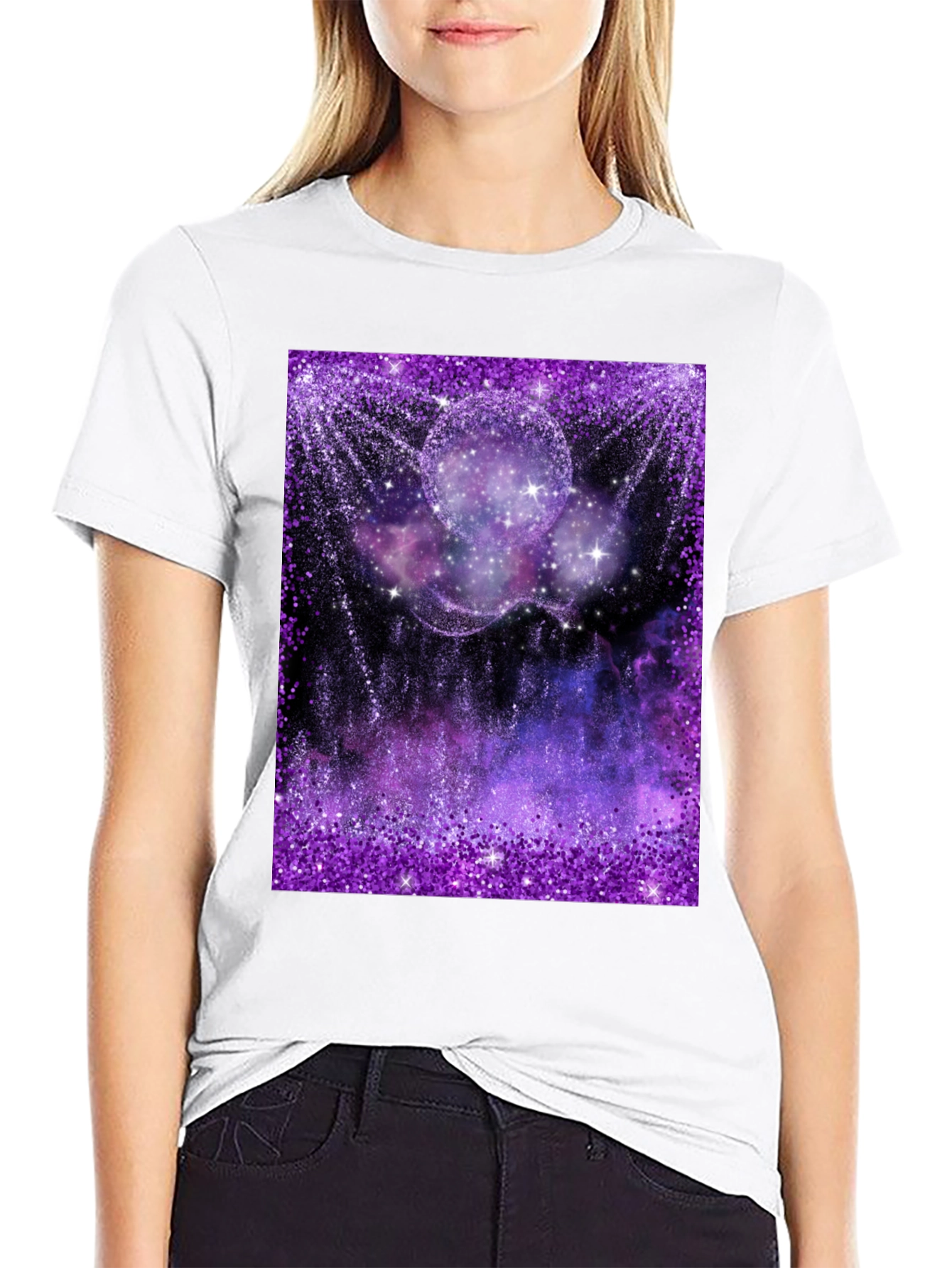 Galaxy Glitter Print Black T-Shirt