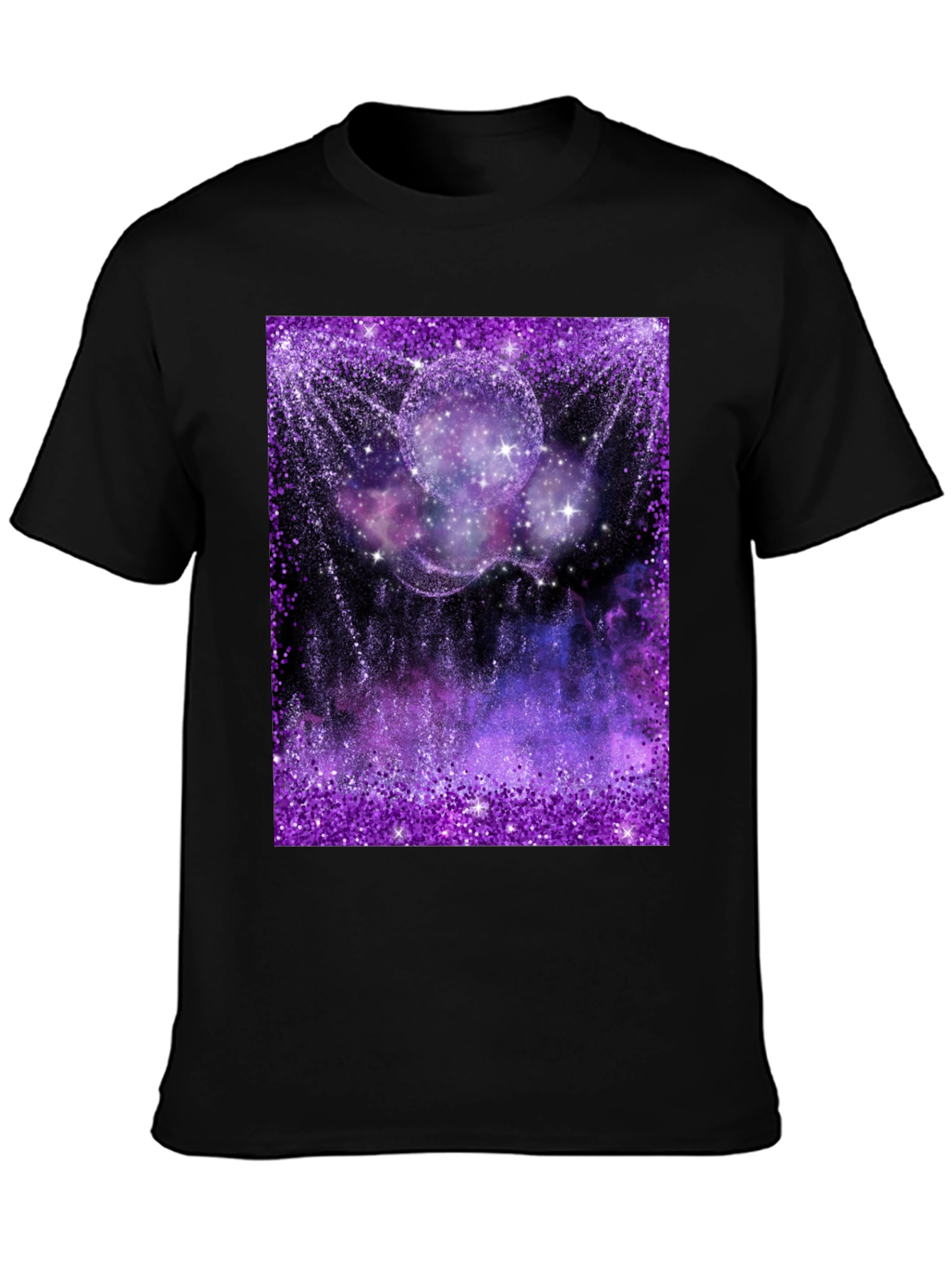 Galaxy Glitter Print Black T-Shirt