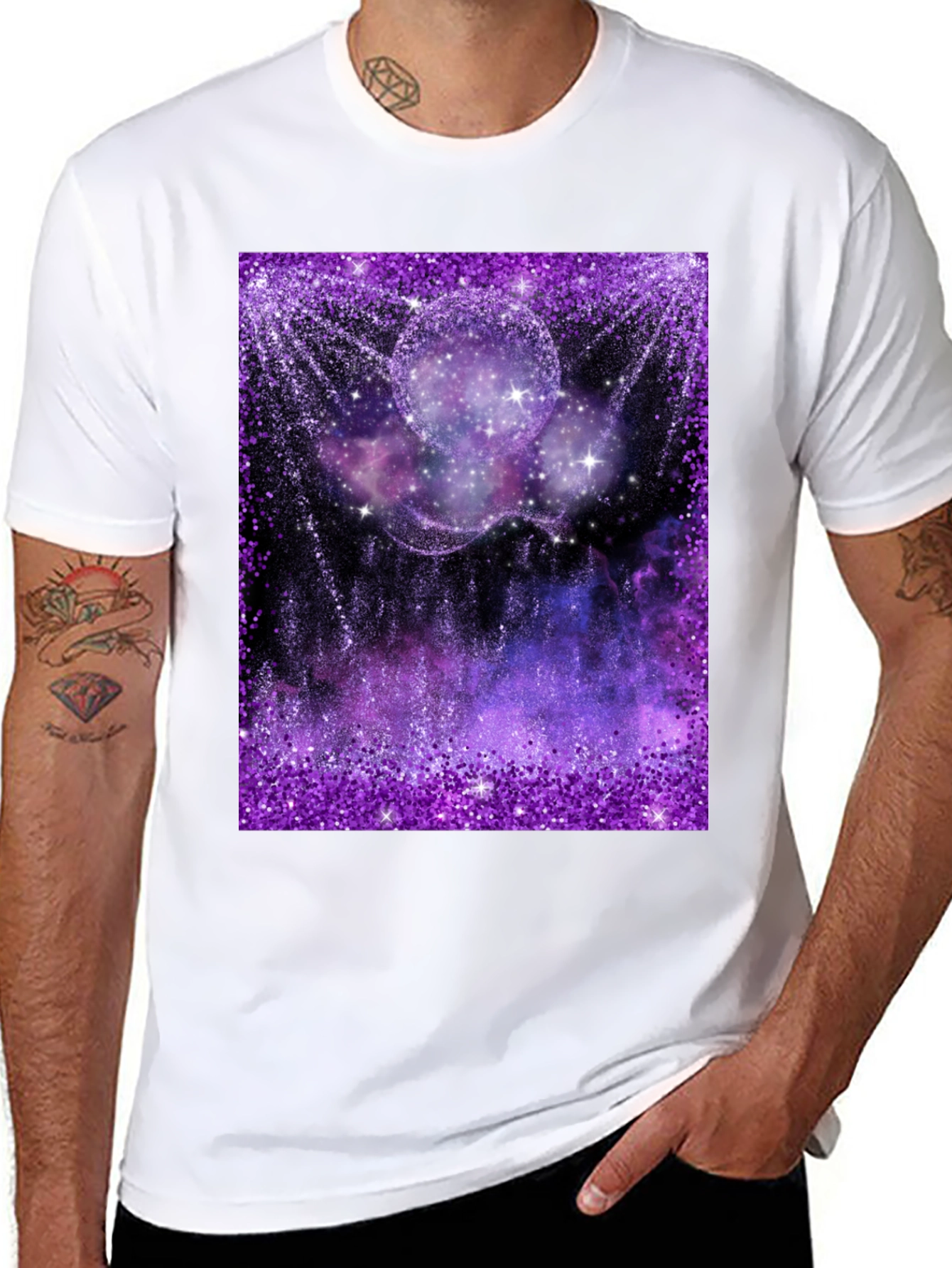Galaxy Glitter Print Black T-Shirt